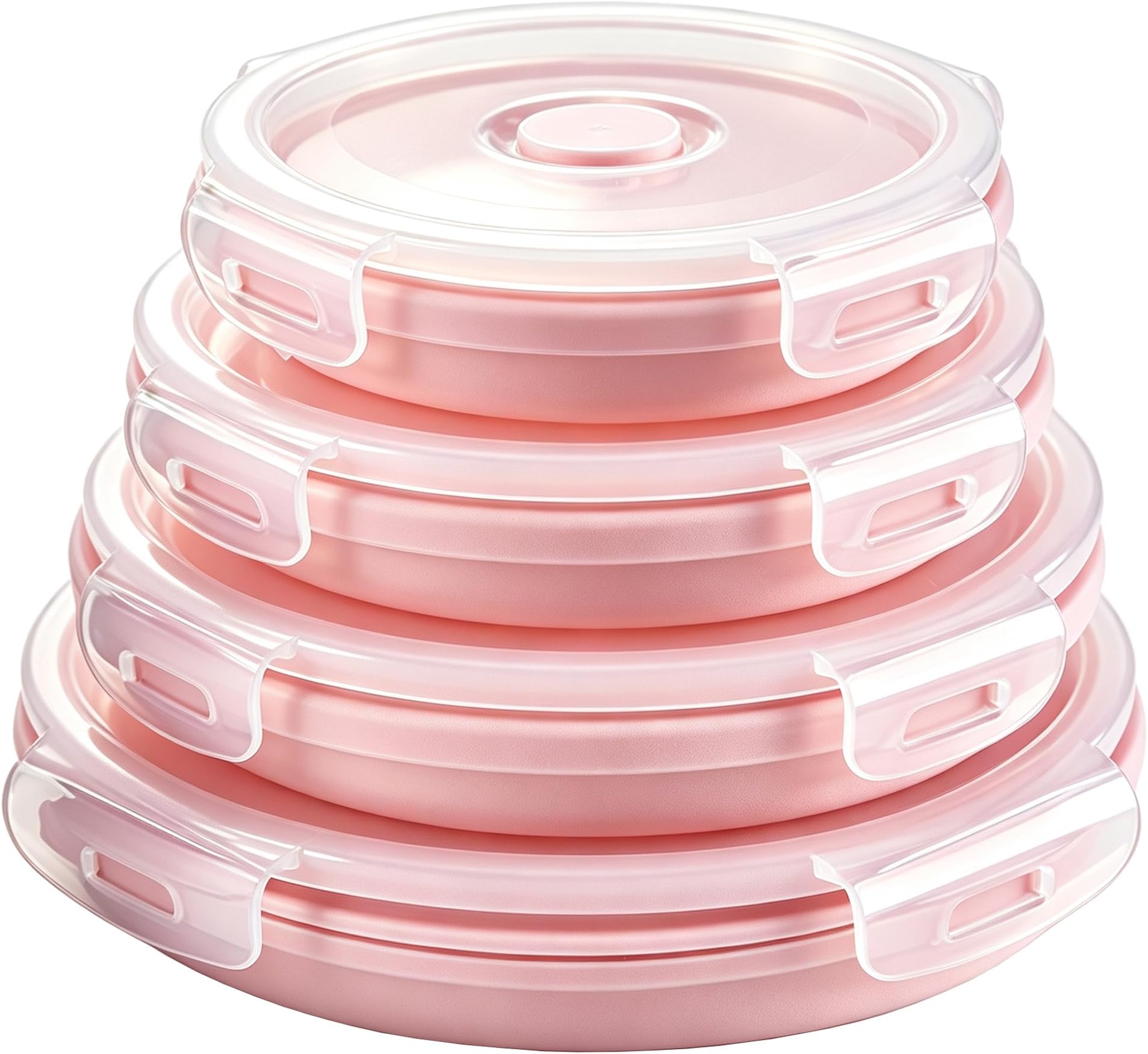Silicone Collapsible Food Storage Containers-Prep/Storage Bowls with Lids โ Set of 4 Round Silicone Lunch Containers โ Microwave and Freezer Food Containers(pink)