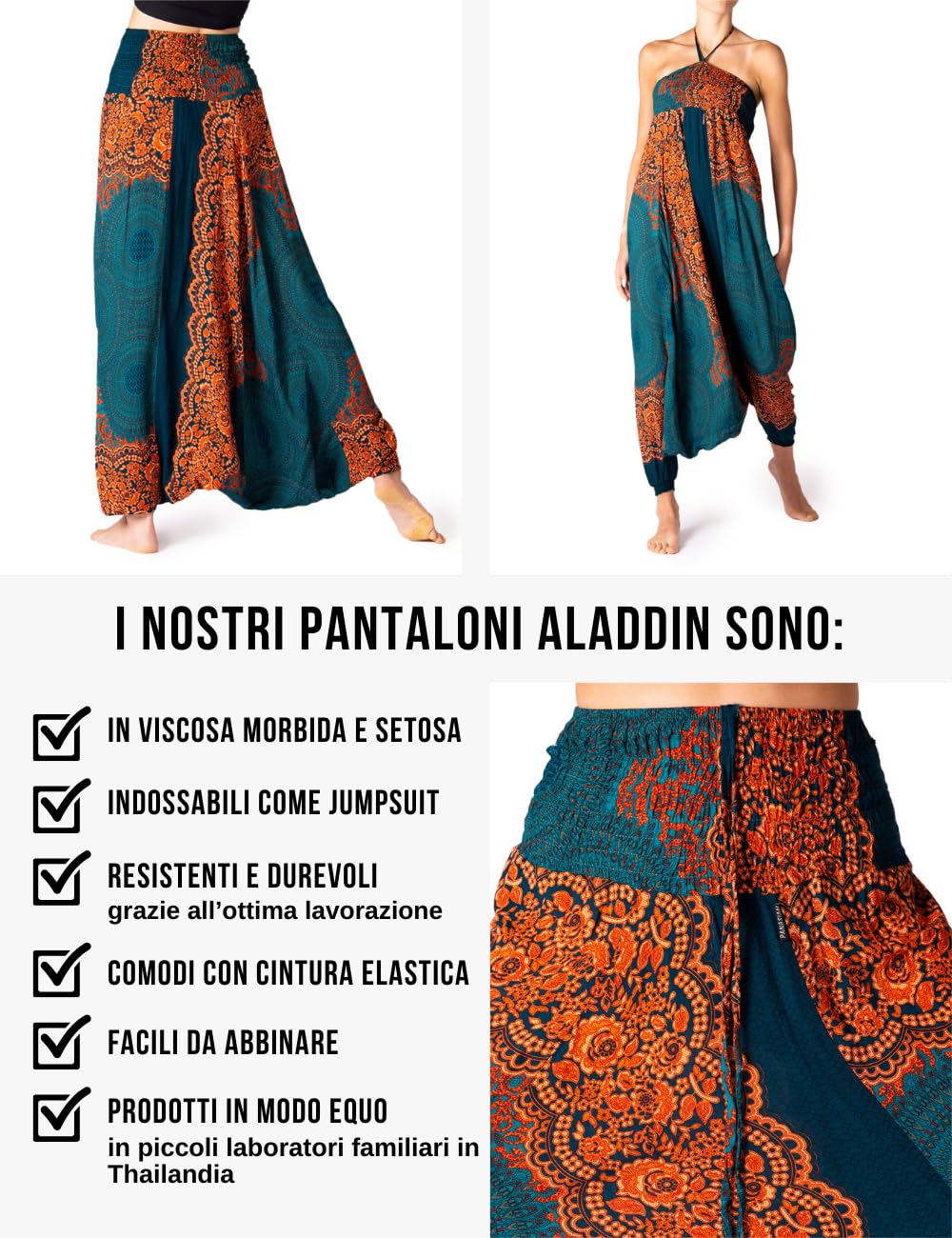 PANASIAM Pantaloni Aladdin Peacock – Pantaloni Harem Unisex 100% Viscosa – Capo Yoga – Pantalone Ampio Festival Boho Stile – Capo Estivo per Yoga e Vacanze – Abbigliamento da Spiaggia