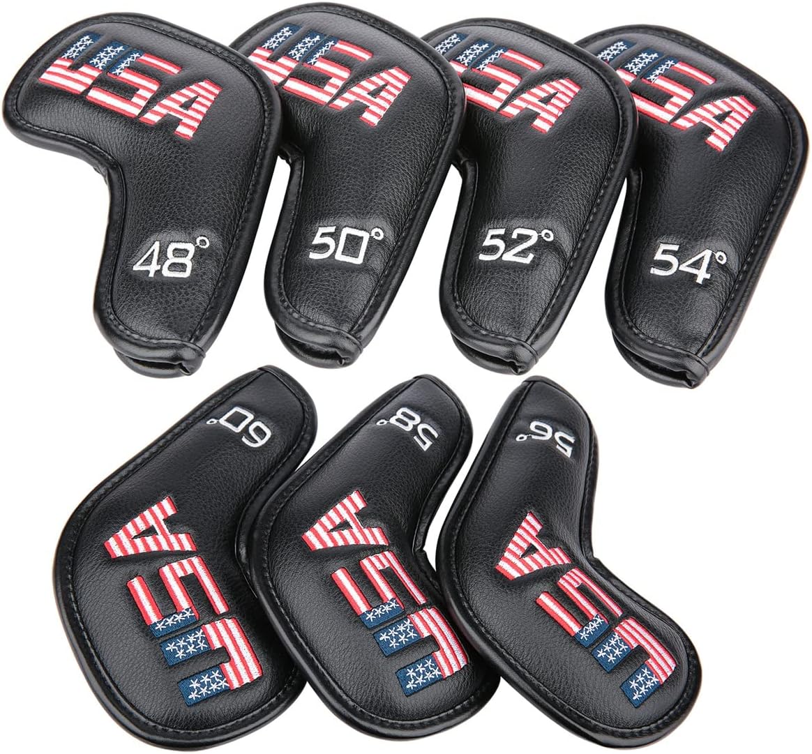 Golf Builder 1pc or 1set Black Leather USA Golf Club Wedge Head Cover fit R/H 48,50,52,54,56,58,60,62,64 Degree