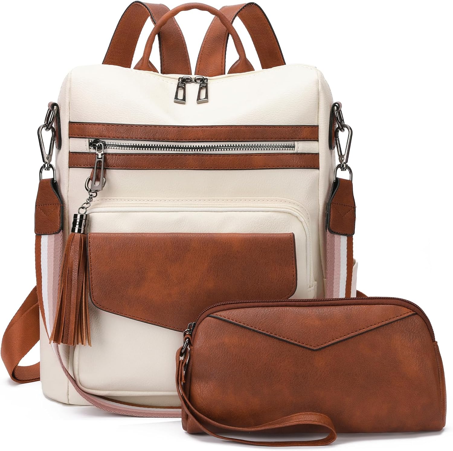 GAEKEAO Backpack Purse for Women Fashion Leather Designer Travel Backpack Purses Convertible Shoulder Bag with Wristlet（Beige Brown）
