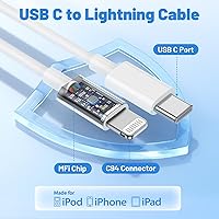 Vista 4 de Cable USB C a Lightning, paquete de 2 unidades de 6 pies + 10 pies, [certificado Apple MFi], cable de carga rápida para iPhone, cable de carga tipo