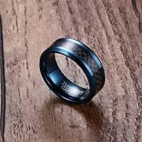Vista 3 de Black and Blue Mens Wedding Band, Engravable Tungsten Rings for Men 8MM with Carbon Fiber Inlay