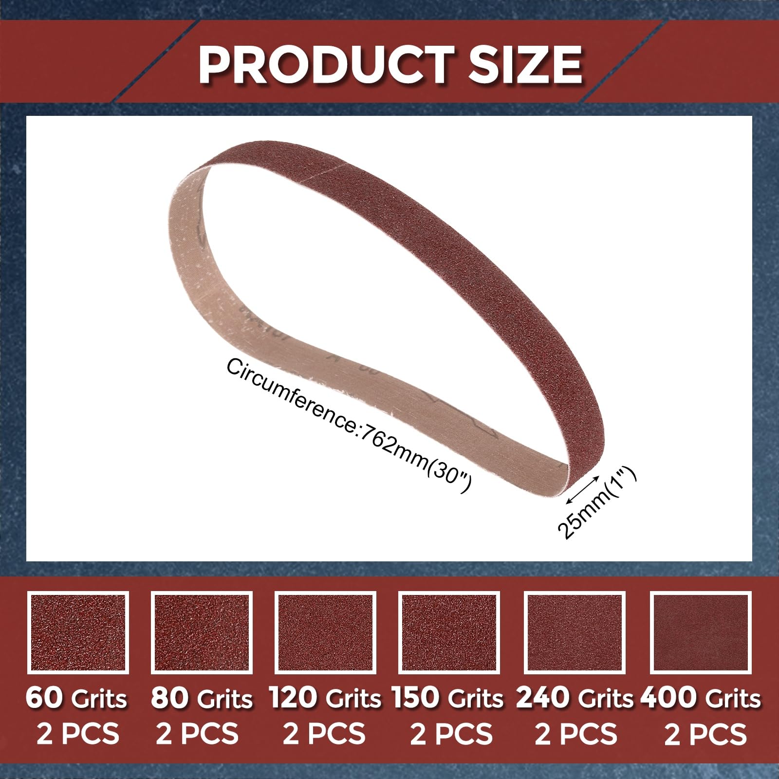 Kozelo 12 Pcs Sanding Belts 25mm x 762mm 60/80/120/150/240/400 Grit Aluminum Oxide Abrasive Sandpaper for Belt Sander Metal Grinding Wood Working Weld Rust Removal - Image 2