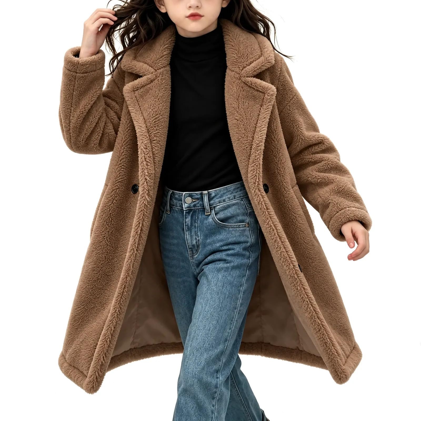 duxyoz Mädchen Fleecejacke Kinder Sherpa Lange Wintermäntel Kunstfell