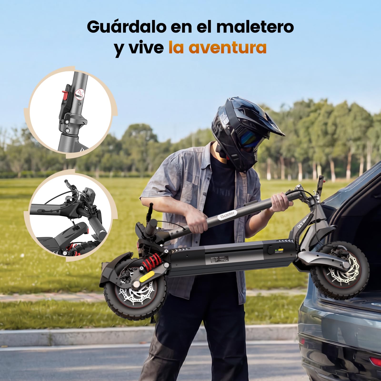 iScooter Patinete eléctrico Todoterreno iX7Pro, 500W*2 Doble Motor, Homologado DGT, 15AH Batería, Autonomía 55-60KM, Cerradura Electrónica, Smart App, Carga 150 kg, 4 Modos de Velocidad 10"