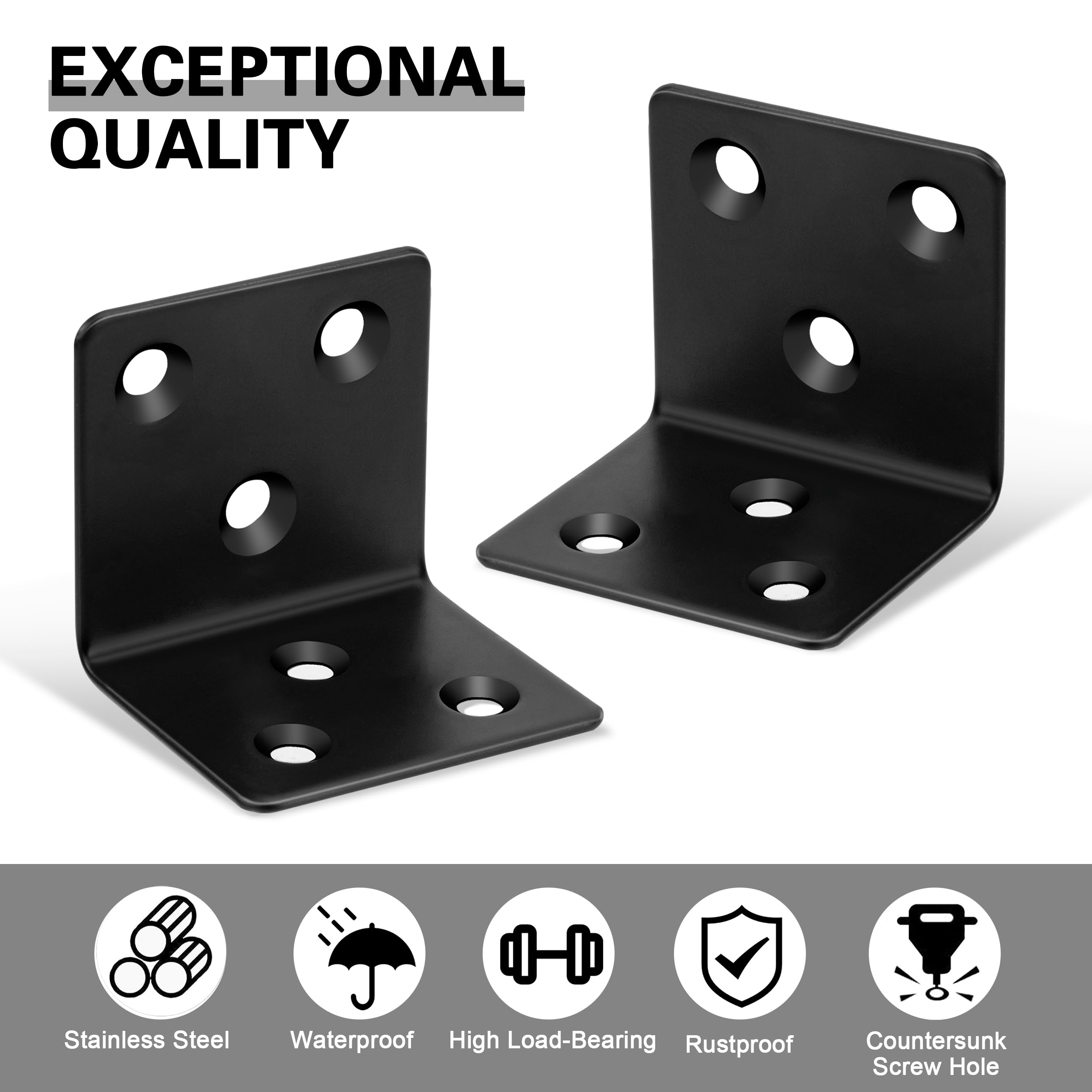 Soporte de Esquina Conector Angular Acero Inoxidable Estante de Ángulo en Forma L Corner Brace con Tornillos para Silla Mueble Ventana Negro 50*50*50mm 10 Piezas
