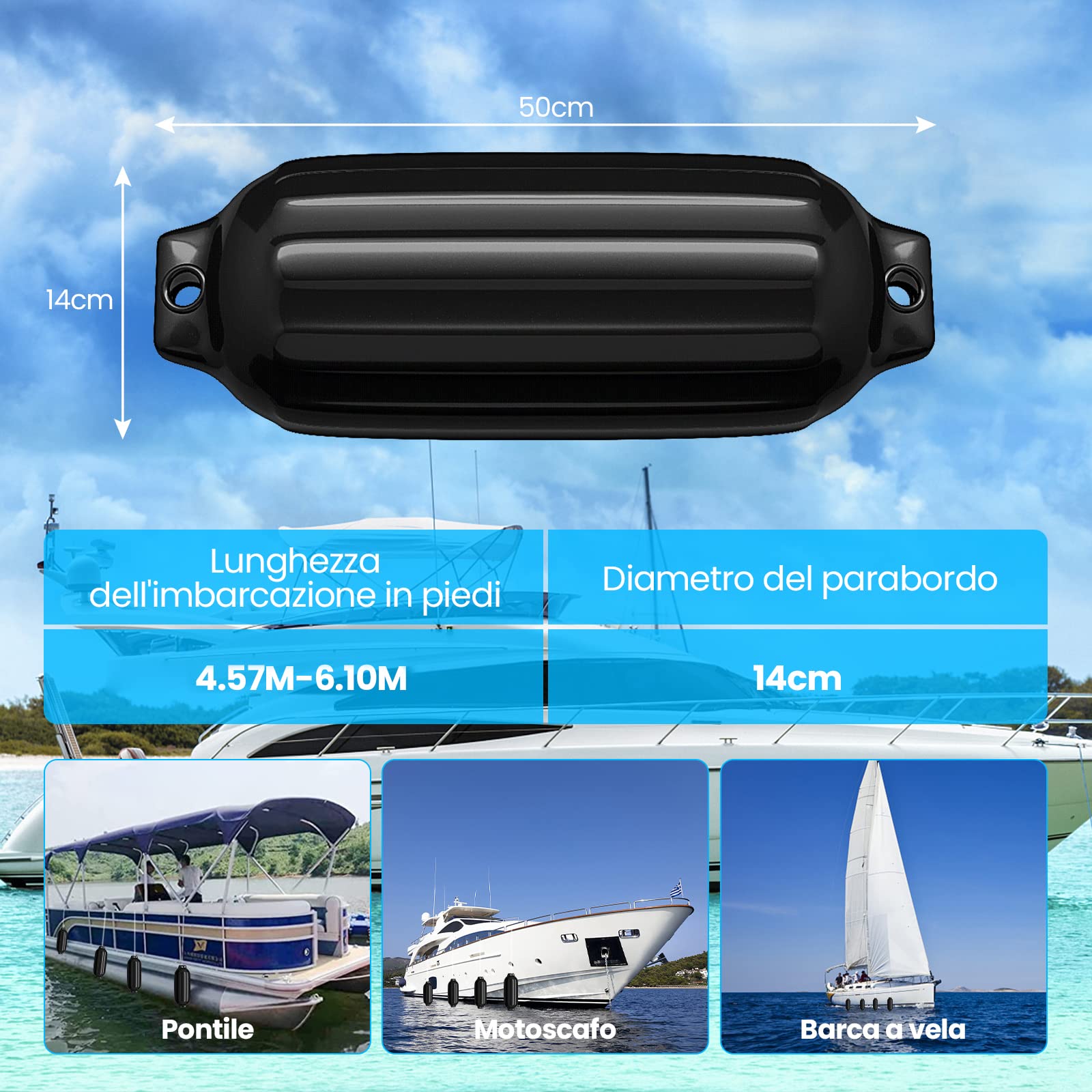 COSTWAY 4 x Parabordi per Barca, Parabordi per Imbarcazioni, Gommonni, Boat Fender