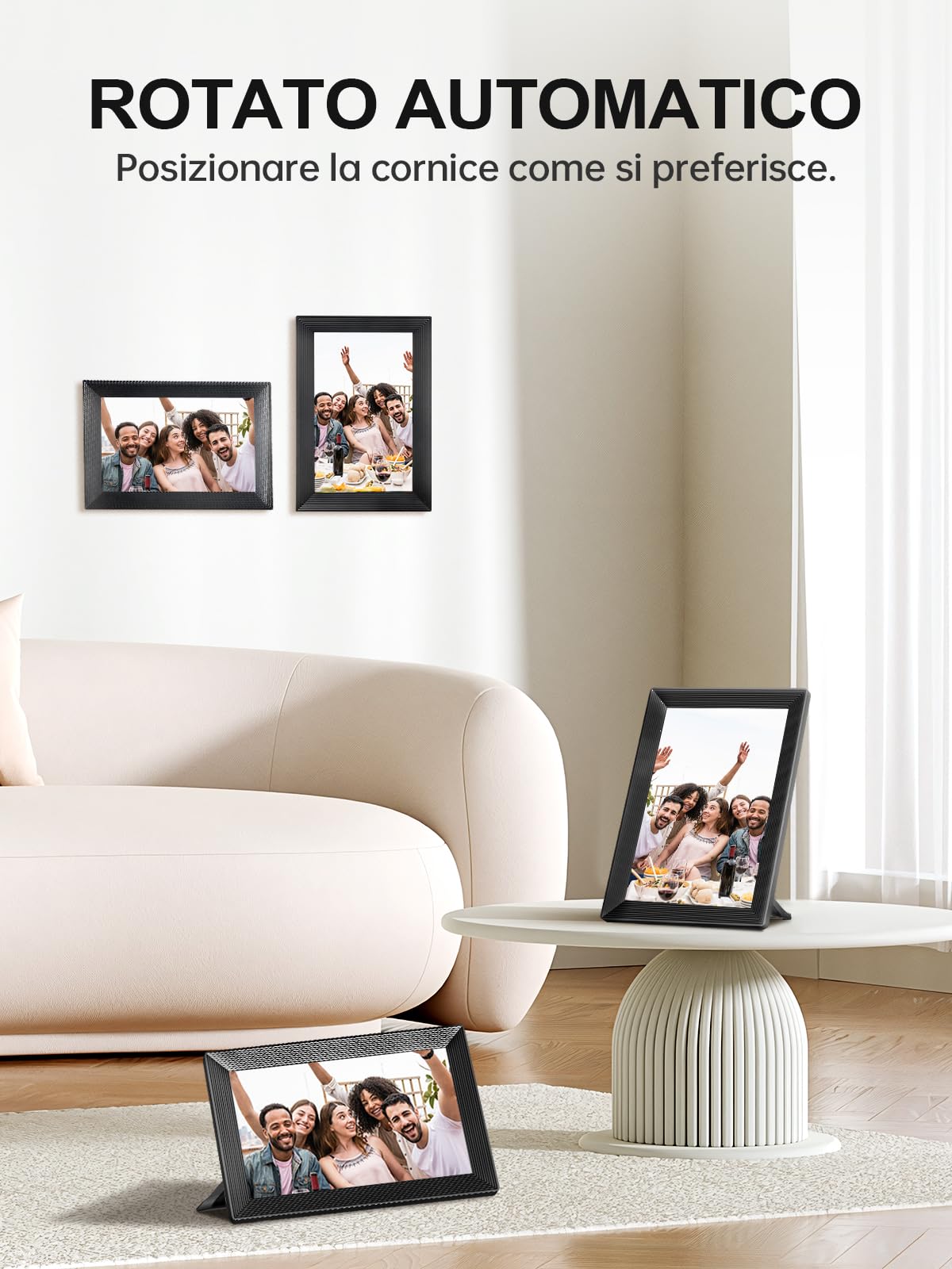 Moman Cornice Digitale WF11T, 10,1 Pollici Wifi IPS Touch Screen con Memoria da 32GB Condivisione Istantanea Montabile a Parete per Famiglia Amici Compleanno Anniversario, Cornice-Digitale-Foto-Wifi