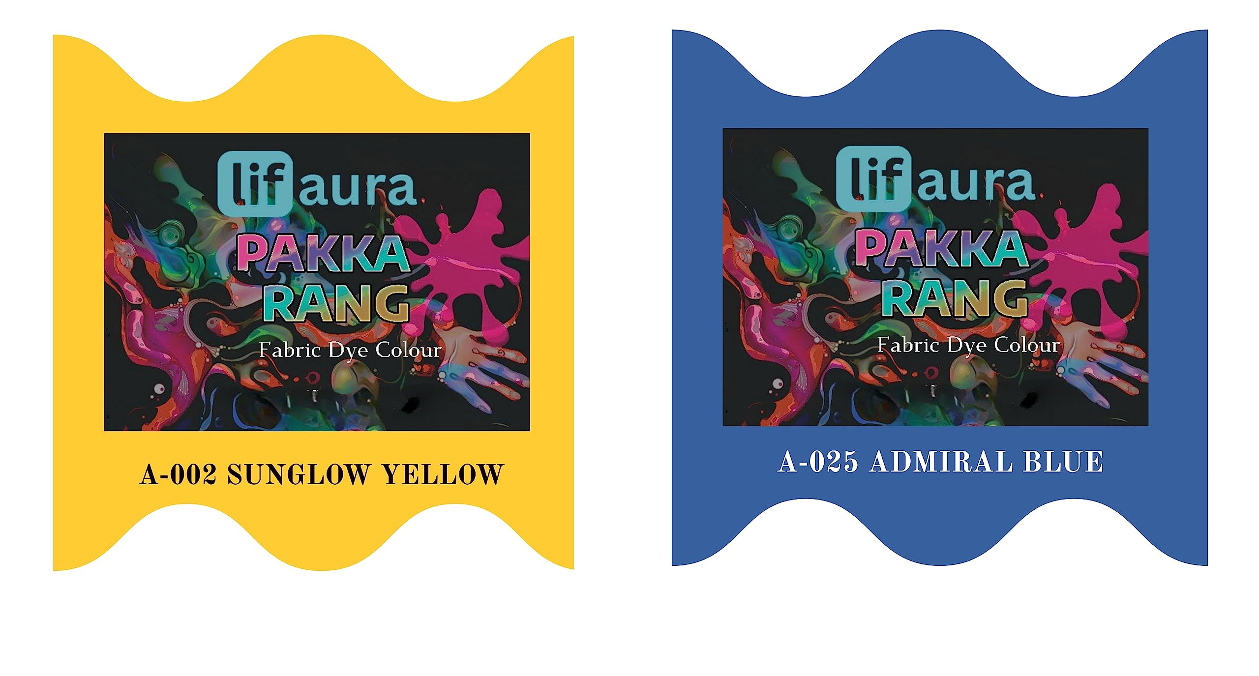 Prokart Lifaura Pakka Rang Fabric Permanent Dye Color Kit Pack of 6 Sachets (5g Each 30g Pack) with 30g DyfixerShadeA-002 Golden Yellow02 & Jeans Blue25 Each Color 3 sachets-image-47
