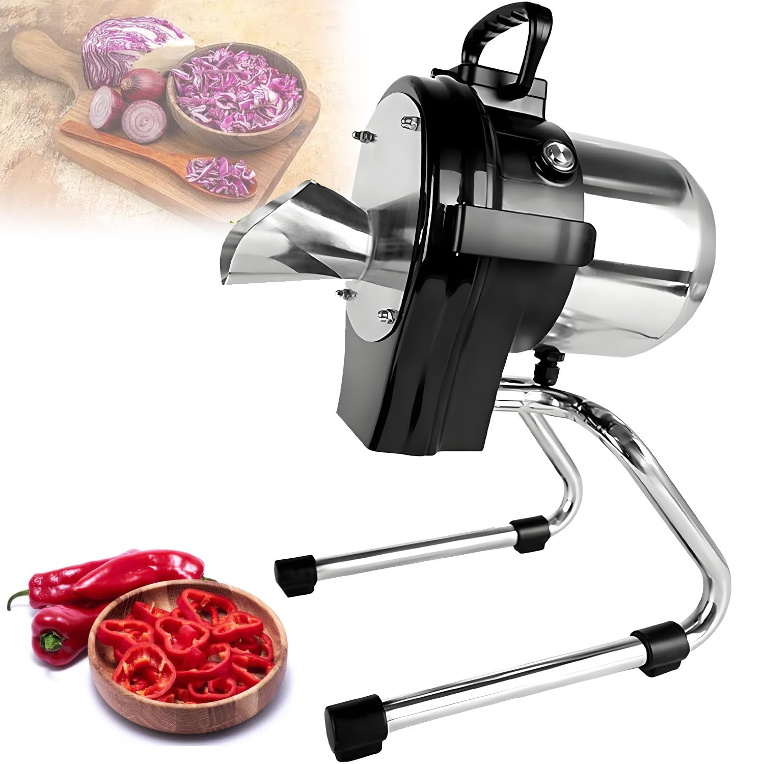 UORDBY Commercial Scallion Cutter Electric, 6000 RPM Vegetable Slicer with 1-5mm Adjustable Thickness, Removable Washable Parts, Multi-Functional for Green Onion, Chili, Leek A