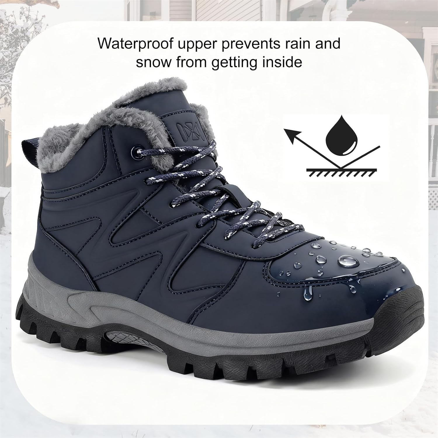 Moodeng Mens Snow Boots Warm Cozy Winter Boots Water-Resistant Lightweight Hiking Booties Anti-Slip Outdoor Walking Shoes