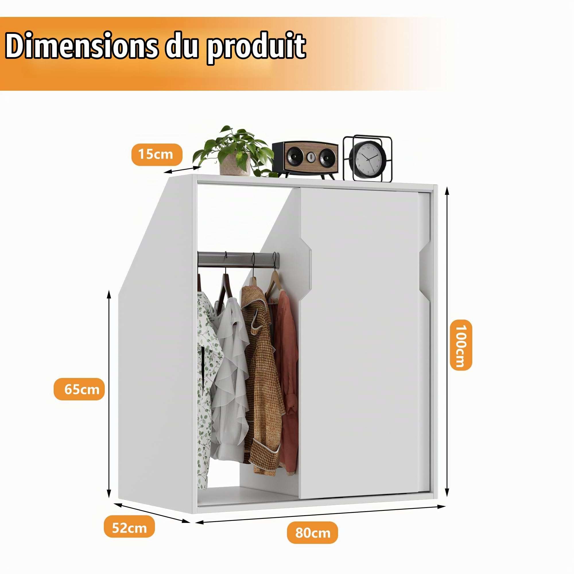 MSFE Meuble sous Pente avec 2 Portes Penderie Mur en Pente Chambre Mansardée Armoire de Toit en Pente Placard de Rangement adapté aux Murs en Pente 100 x 80 x 52CM Blanc
