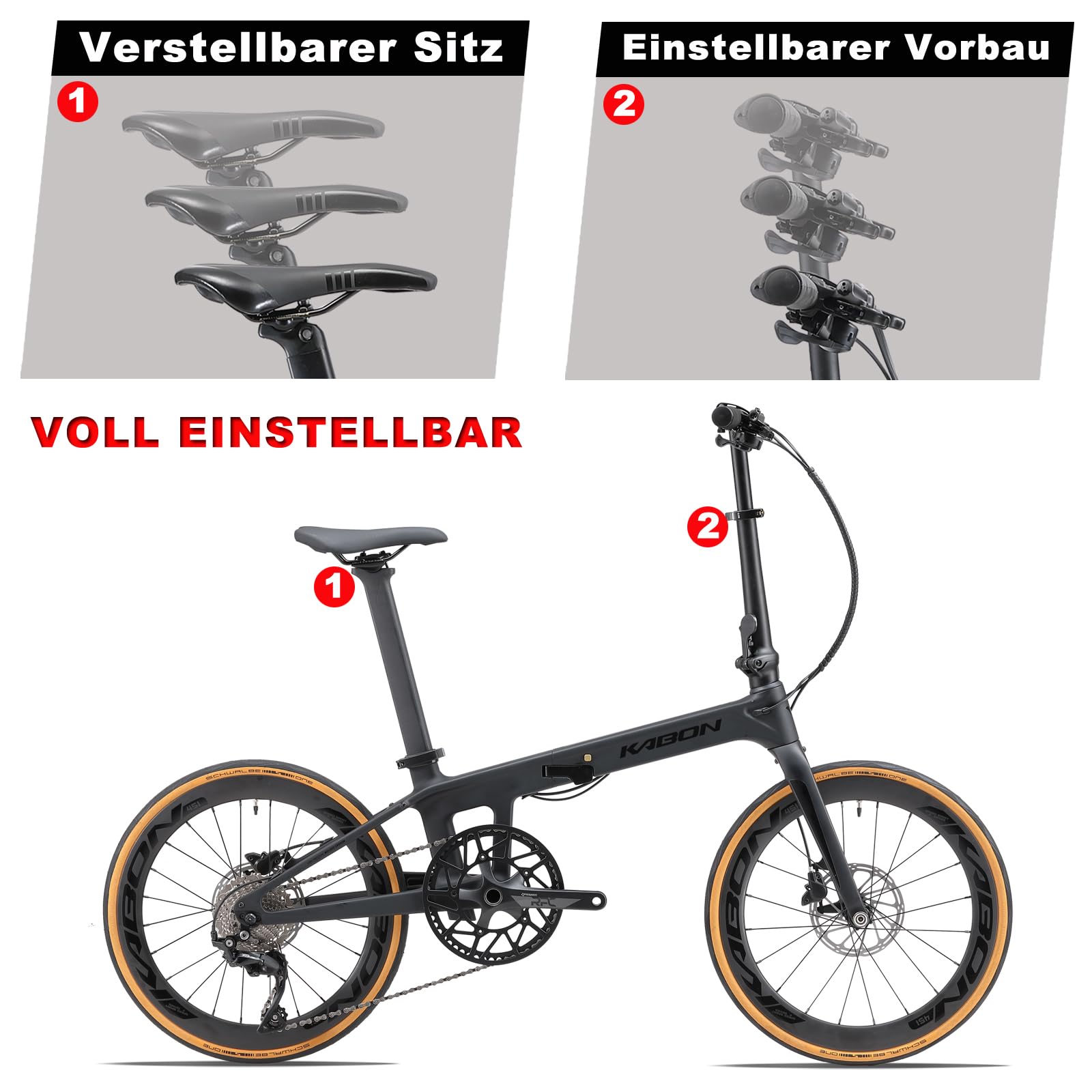 KABON Voll Carbon Faltrad, Leichtes 20 Zoll Carbonfaser Rahmen Klapprad mit 11 Gang Hydraulische Scheibenbremse Fahrrad mit Carbon Laufradsatz für Unisex-Erwachsene (Iridescent Chameleon) Sport & Freizeit