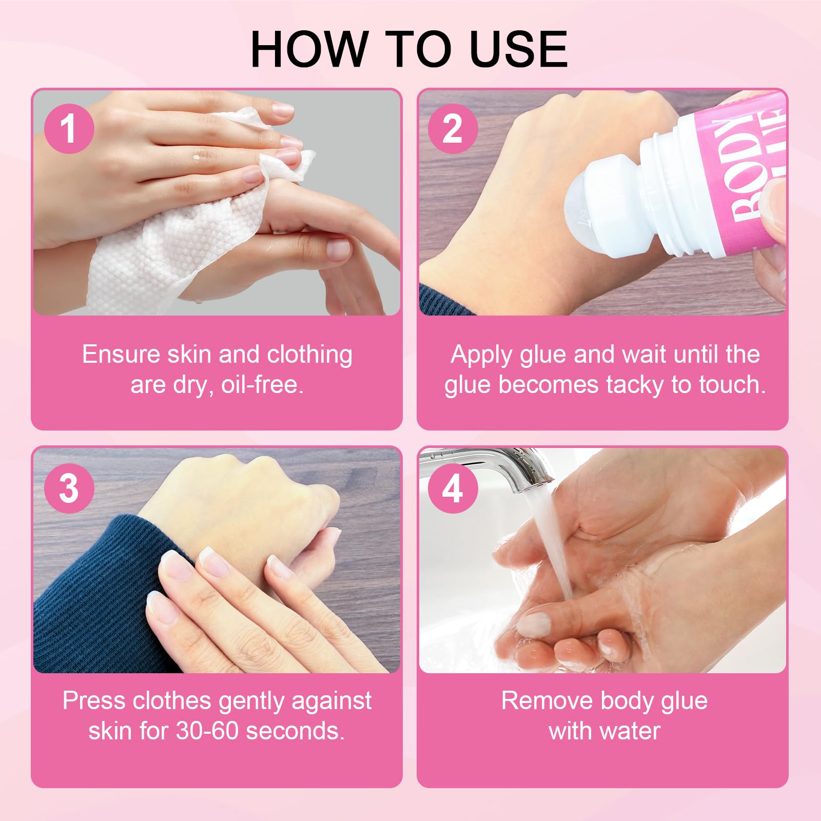 Strong Hold Body Glue for Skin and Fabric, Roll On Clothing Adhesive for Dresses and Dance Costumes, Sweat Resistant Fashion Glue for Socks, Strapless Tops, Performance Wear, 75ml - 5