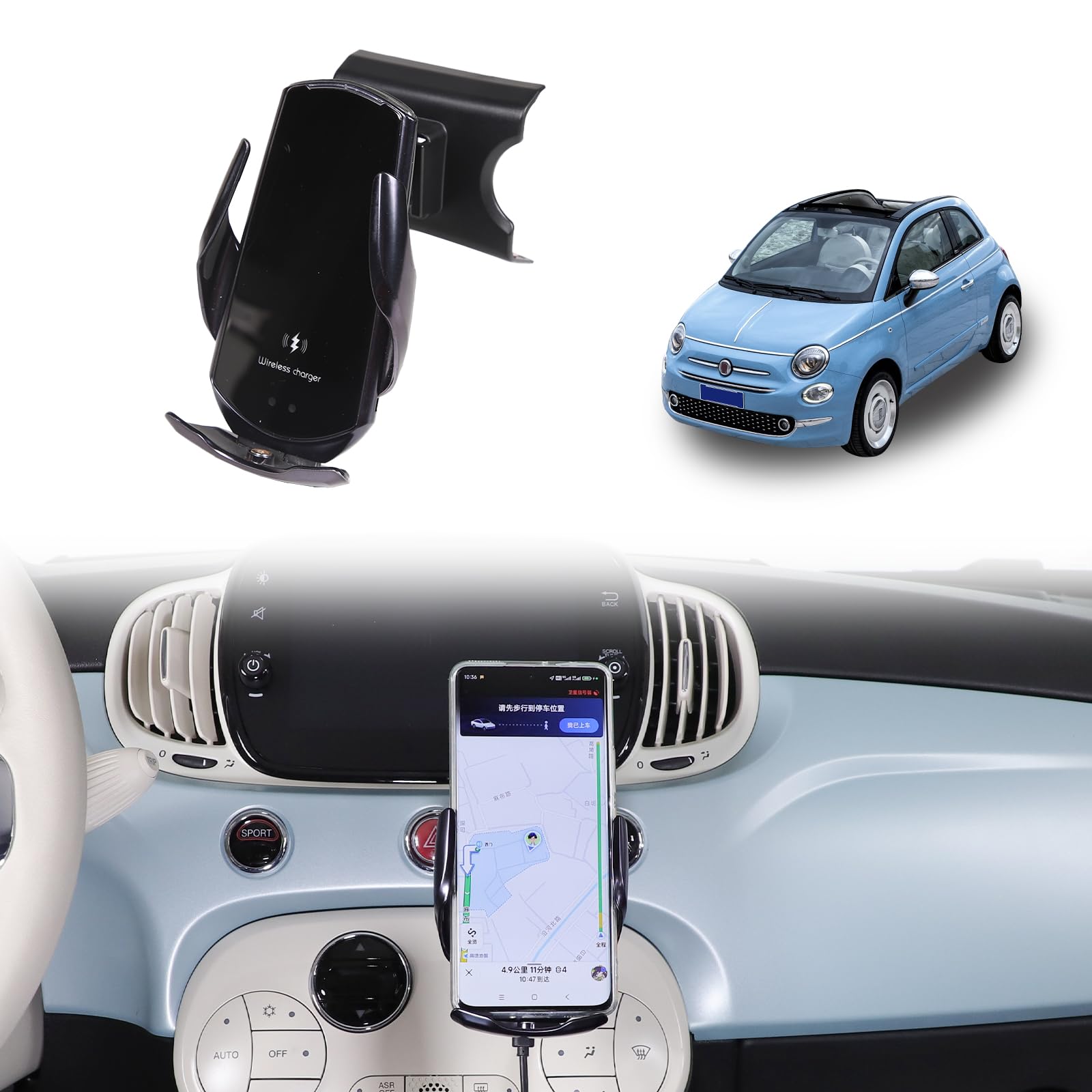 Supporto Telefono Auto Per Fiat Doblo II (2010-2024) – Ganci Per Bocchette E Cruscotto – Rotazione 360° – Colore Nero
