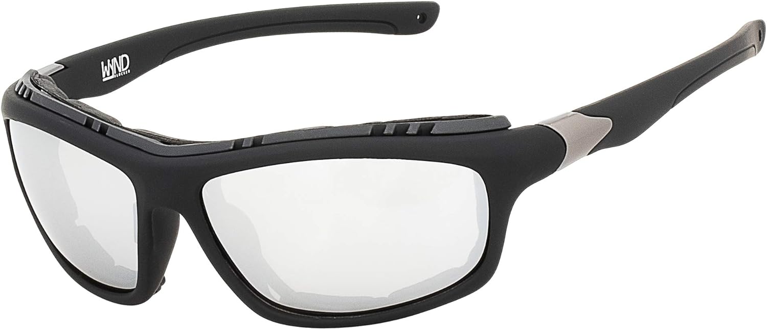 WYND Blocker Airdam Sunglasses Motorcycle Riding, Driving, Fishing, Boating Wrap (Black Matte, Silver Mirror) - Image 2