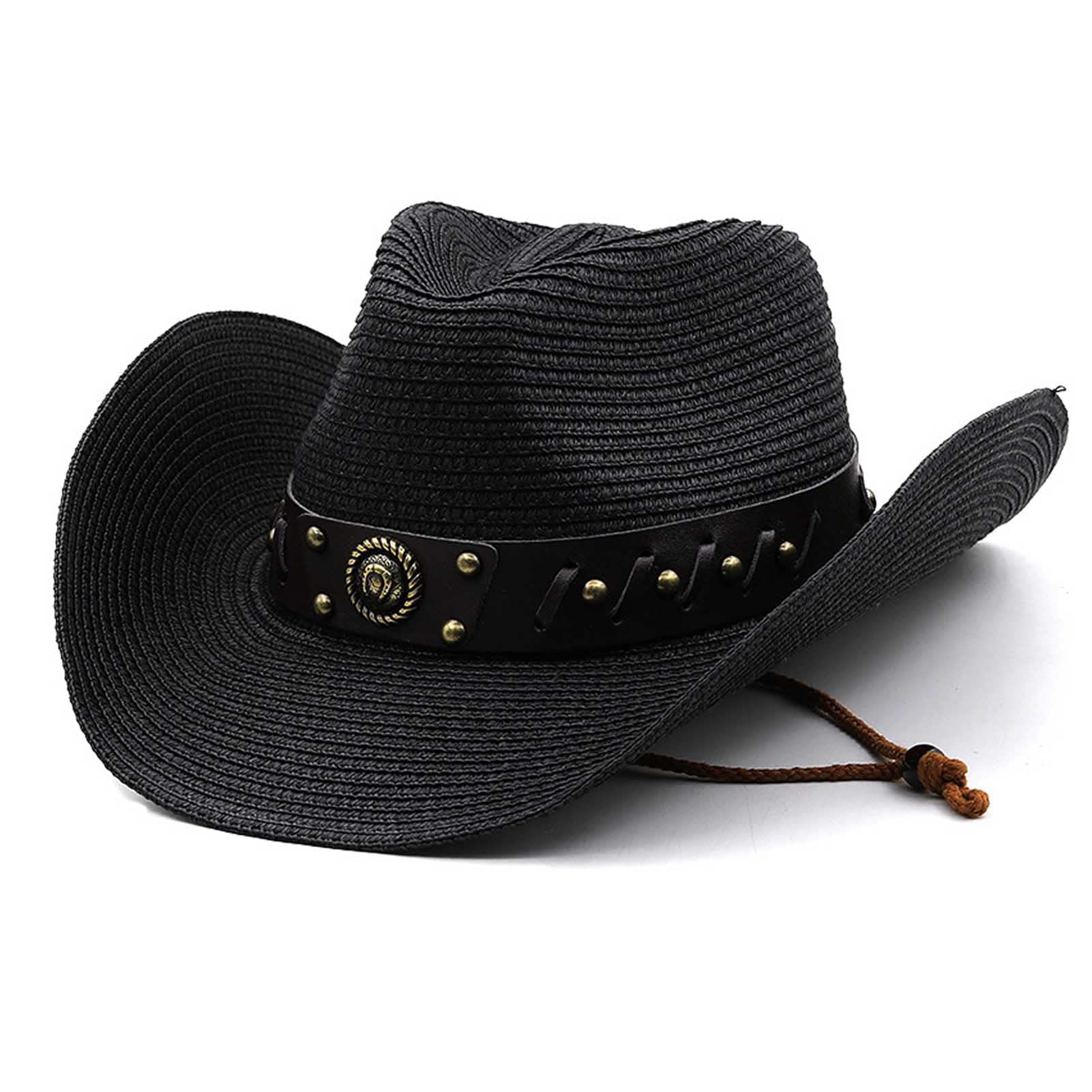 Sombrero de Cowboy Western Cowgirl Hat Sombrero Panamá Paja Sombrero Vaquero con Banda Sombrero de Occidental Sombrero de Playa Sombrero Visera de Verano para Hombre Mujer