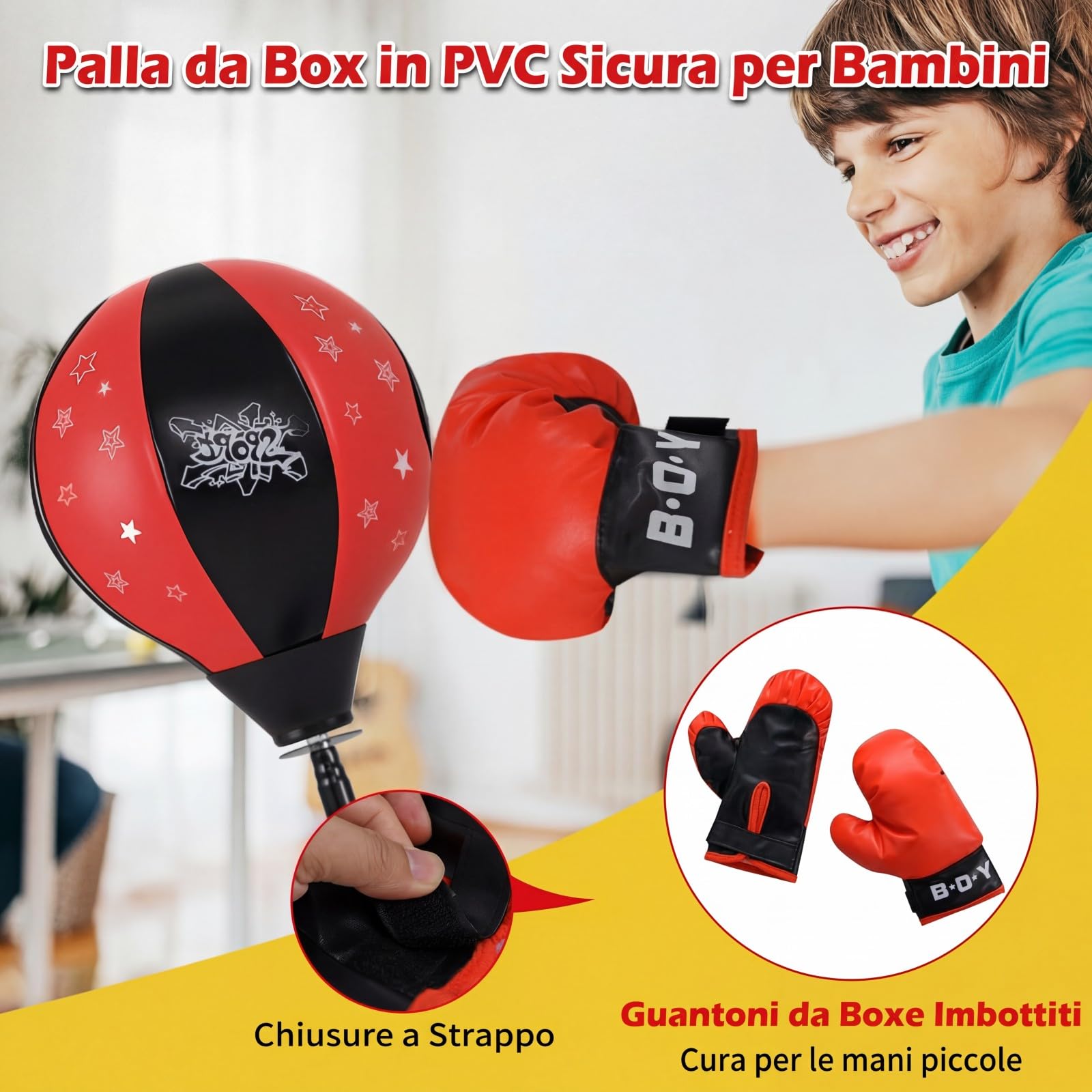 RELAX4LIFE Pungiball Bambini - Sacco da Boxe con Base a Pedale, Altezza Regolabile 85-130cm, Inclusi Guantini e Pompa Bambini 3-10 Anni