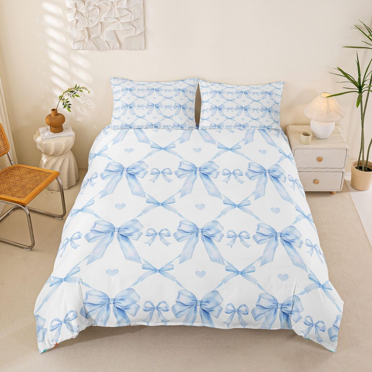 Homewish Dziewczyny śliczna niebieska kokarda geometryczne zestawy poszewek na kołdrę dla dzieci Kawaii kokardka pościel księżniczka wstążka poszwa na kołdrę kobiety ciepłe miękkie pościel zestaw