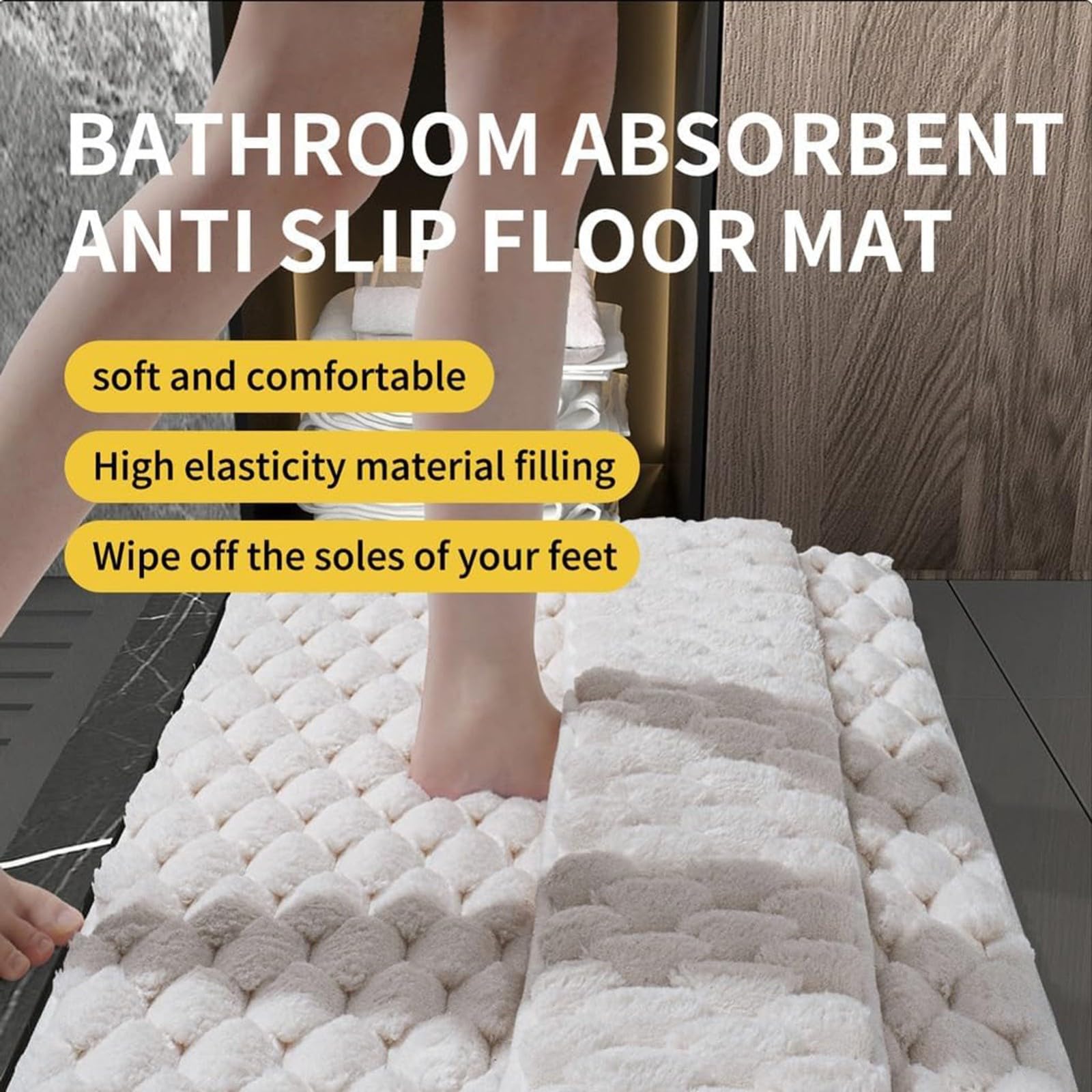 Badvorleger Badezimmerteppiche Dicke Weiche Saugfähige Matte zum Trocknen des Fußrückens rutschfeste Waschbare Matten Teppich für Wanne und Duschboden 02,60x90cm