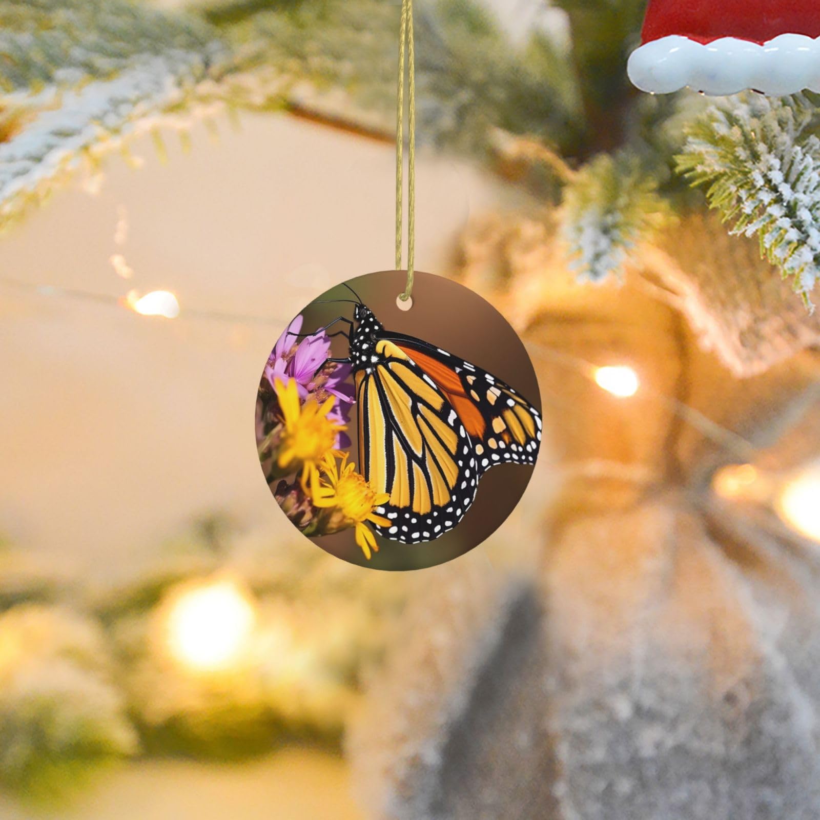 Christmas Ornaments for Christmas Tree Decoration Ceramic Hanging Monarch Butterfly Ornament with Gold Ribbon Crafts Round Pendant for Keepsake Gifts Glass Xmas Decor Party Supplies