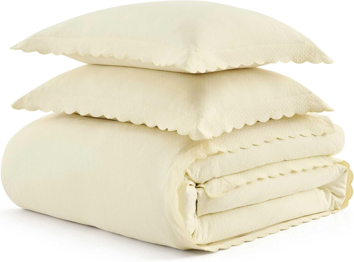 Martha Stewart - Queen Duvet Cover Set, 100% Soft Cotton Blend Bedding, Corner Ties & Button Closure, 3 Piece Bed Set with Matching Pillowcases (Scallop White)