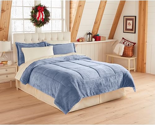 BrylaneHome BH Studio - Edredón de microfibra de felpa, tamaño King, color azul Carolina