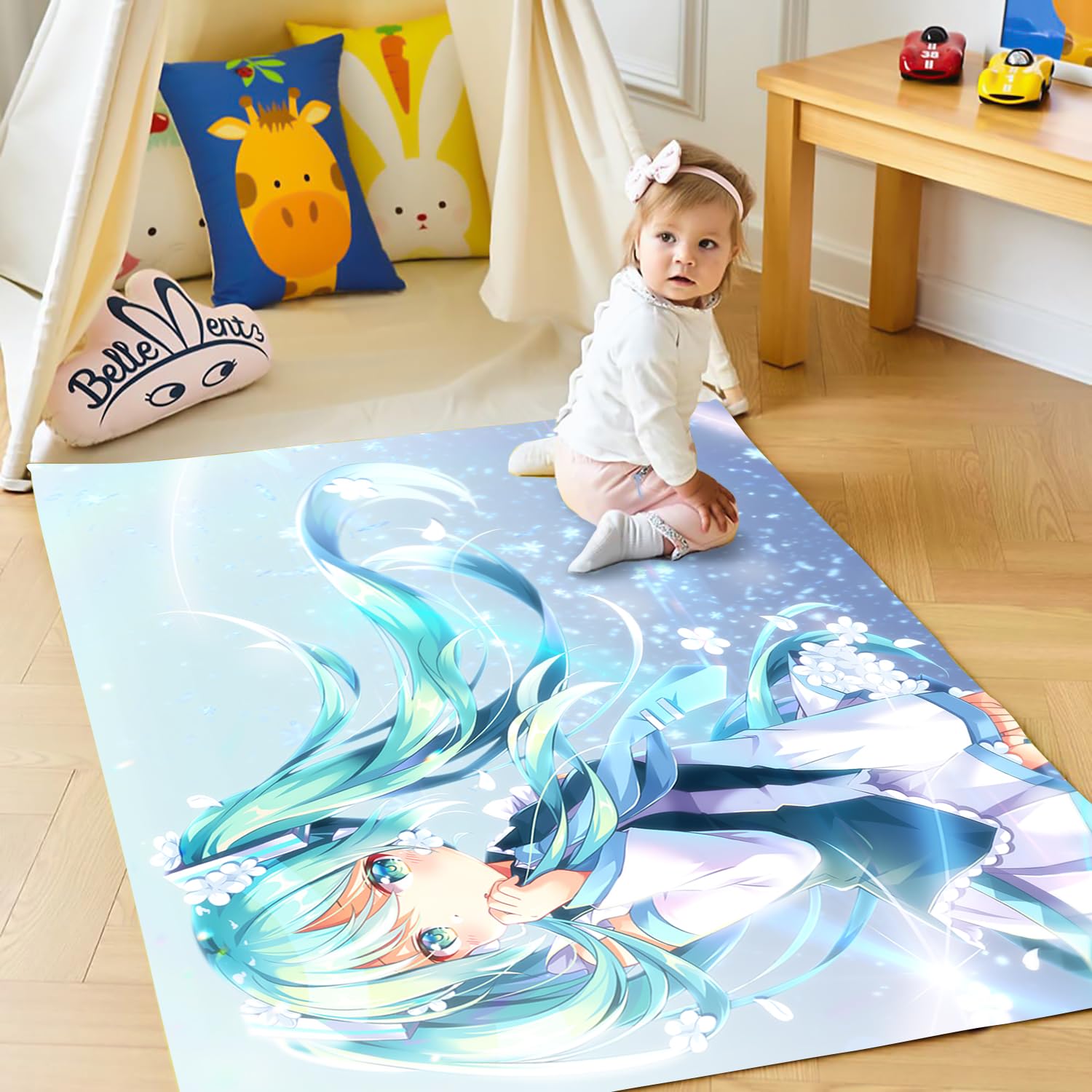 KIDSLOVE Anime Teppich, Anime-Mädchen Teppich Wohnzimmer 160x230cm Schlafzimmer Kinderteppich Cartoon Mädchen Kinderzimmer, Weihnachtsdekoration (4,80x120cm)