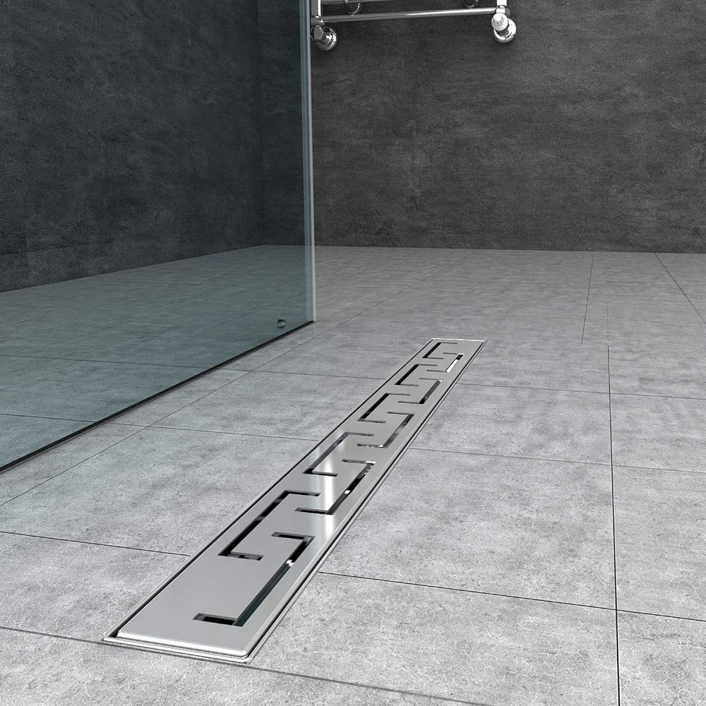 AICA Caniveau de Douche Italienne en Acier Inoxydable E Modèle 90 cm, caniveau Douche Rectangulaire Argenté à Grand Débit, Drain de Sol de Siphon de Douche