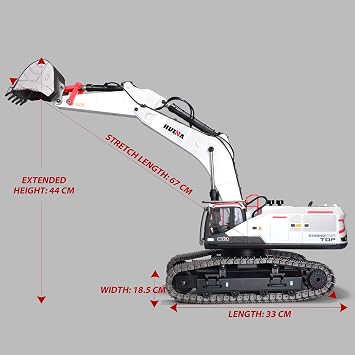 HUINA 1594 Metal RC 1:14 Excavator 28 Channel Digger Construction Vehicle Hobby Outdoor Gift Remote Control Tractor Crawler Toy Lights Sounds 4 attachments and 2 Rechargeable Batteries - 2026 Model