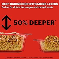 Vista 3 de Pyrex Plato para hornear de vidrio profundo con tapa de plástico, fuente para cazuela profunda, recipiente de alimentos de vidrio, apto para horno