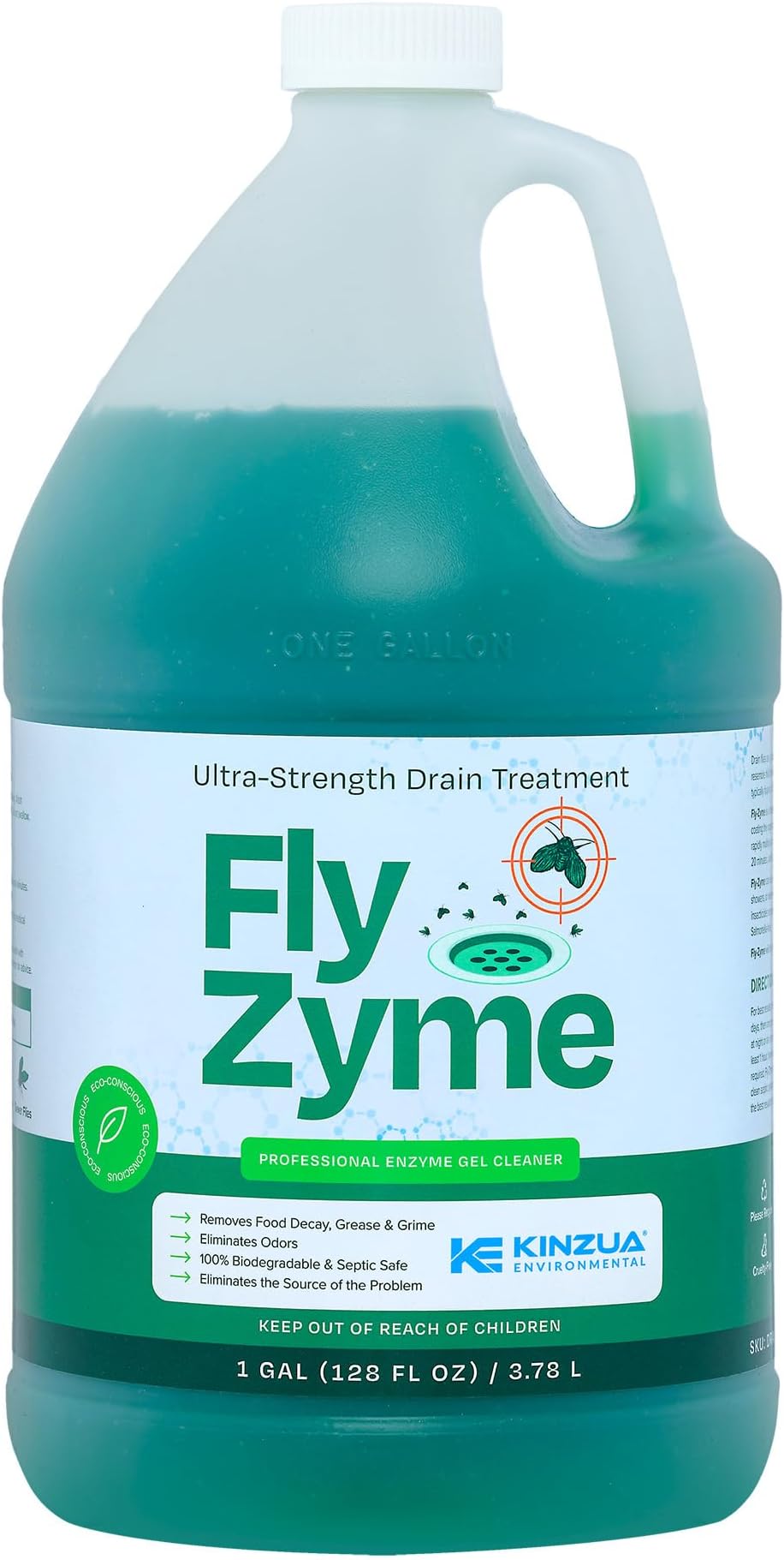 Fly-Zyme, Highly Concentrated Enzyme Drain Cleaner for Pipes, Drain Gel for Fruit Flies, Organic Waste Degrader & Odor Neutralizer, 1 Gallon