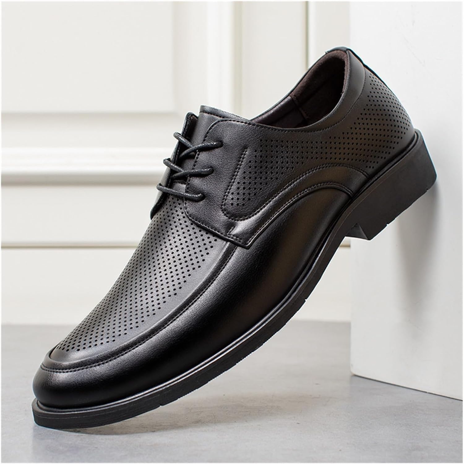 ビジネス レザー シューズ メンズ サマー メンズ 中空 通気性 カジュアル ドレス シューズ ブラック メンズ シューズ(43)