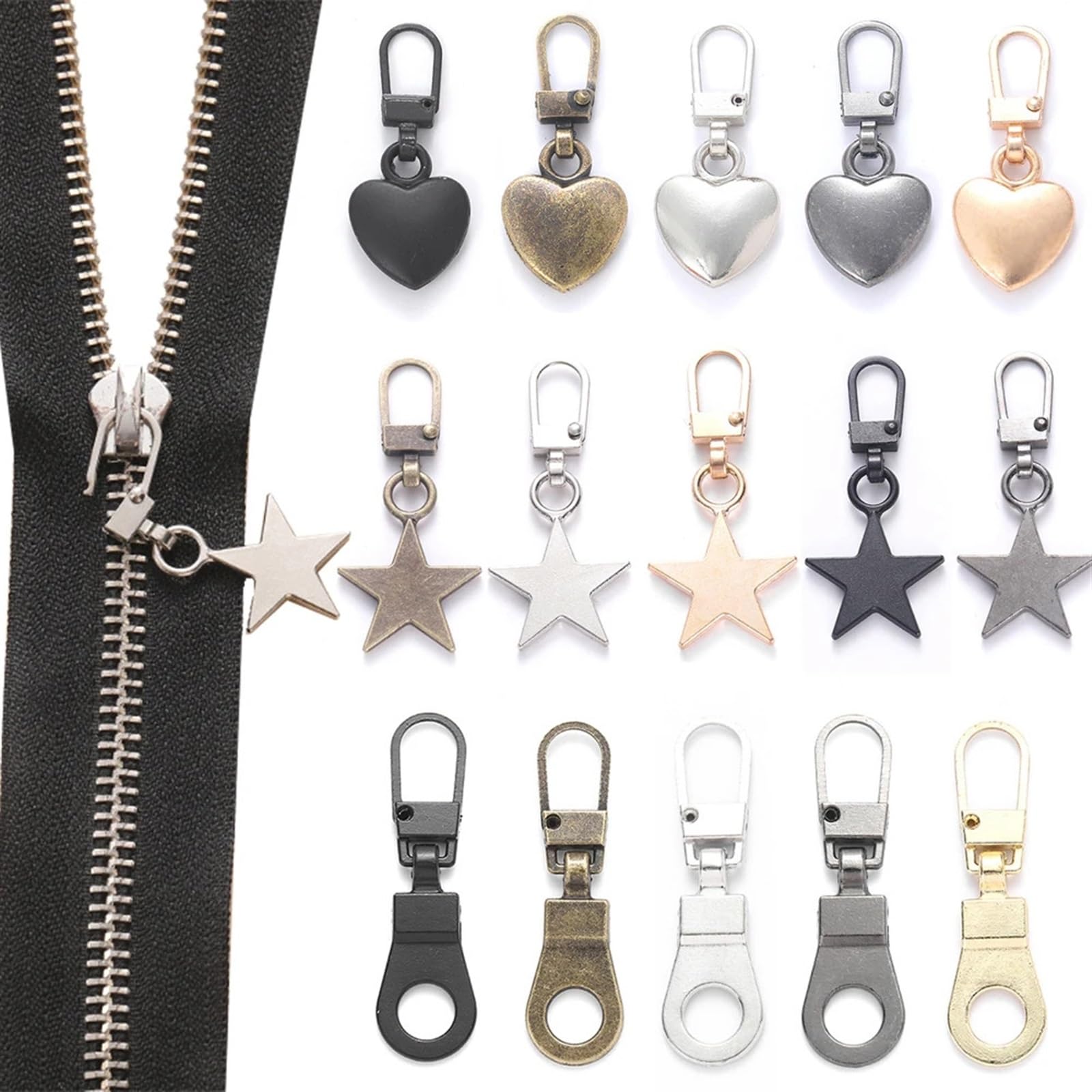 Reemplazo del tirador de cremallera, Tirador de cremallera 5 piezas de cremalleras de costura kits de reparación de deslizadores de cremallera de metal desmontables for bolsos mochila abrigo lengüeta