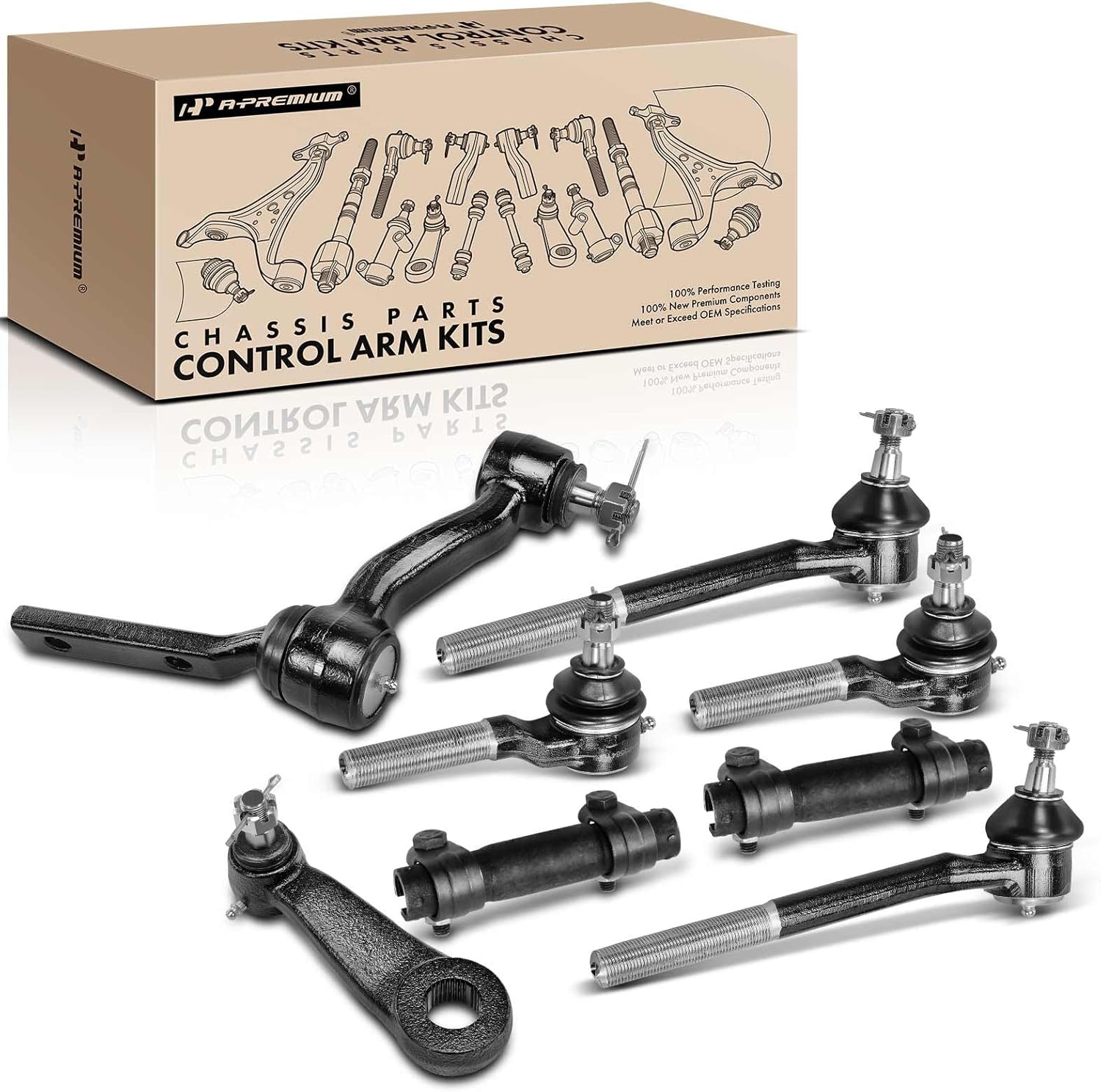 A-Premium Set of 8, Front Inner & Outer Tie Rod End, Pitman Arm & Idler Arm, Compatible with Chevrolet Blazer 1998-2005, S10 1998-2004, GMC Jimmy 1998-2005, Sonoma 1998-2004