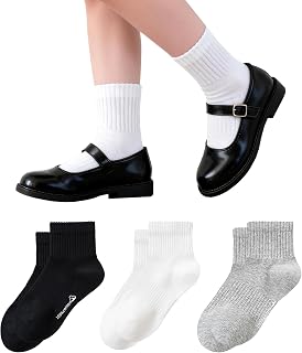 Unisex Kids Athletic Crew Dress Socks Boys Girls Cotton School Uniform Socks for Girls Casual Basic Socks 3 Pairs