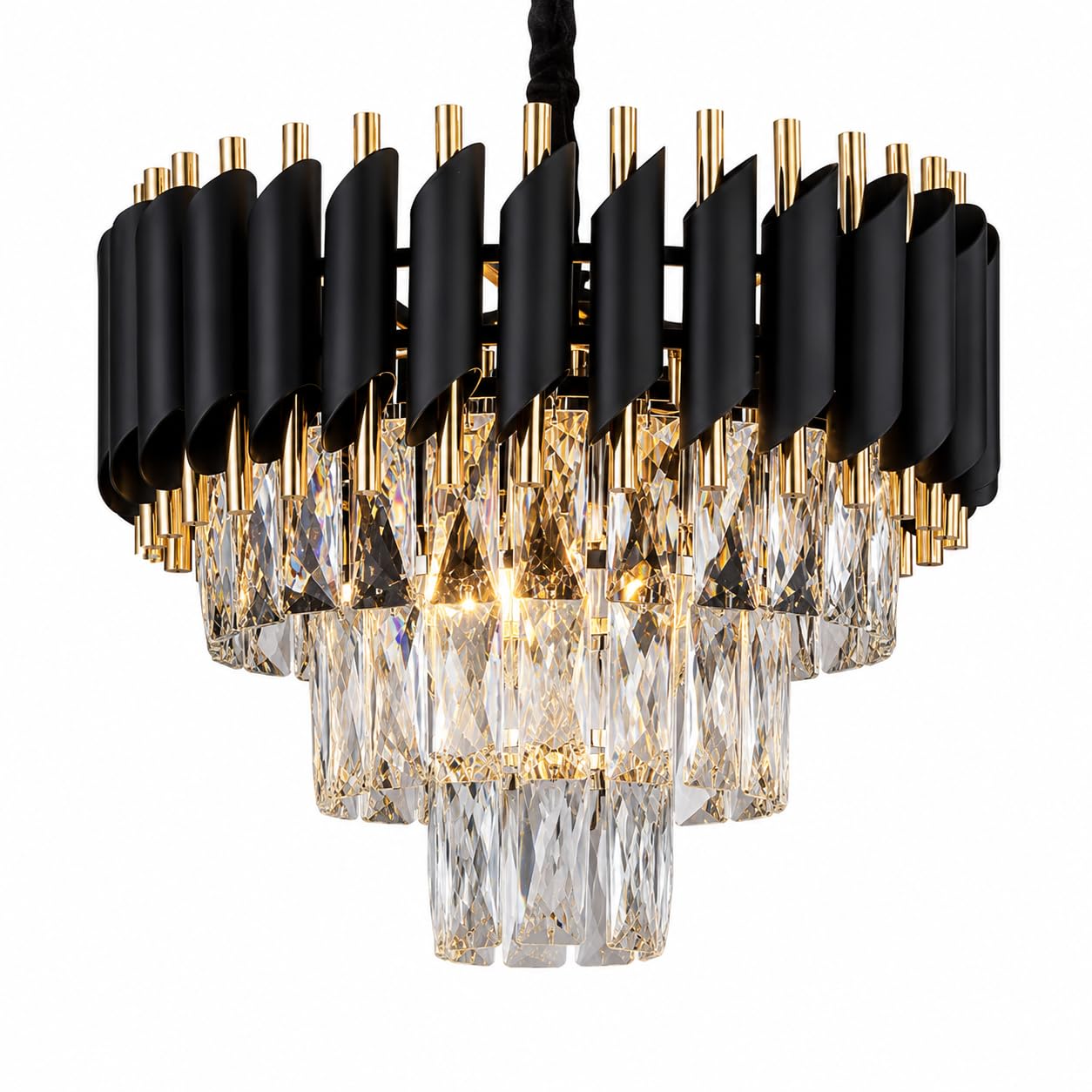 Modern Black & Gold Crystal Chandelier Ceiling Light | Luxury Hanging Pendant Lamp with Premium K9 Crystal | Decorative Jhoomer for Living Room, Dining Room, Bedroom, Hallway & Hotel (AA and ZS)-image-49