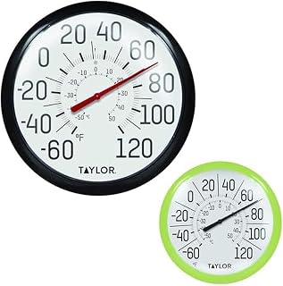 Taylor Indoor/Outdoor Big & Bold Dial Wall Thermometers, Set of 2, Black and Green