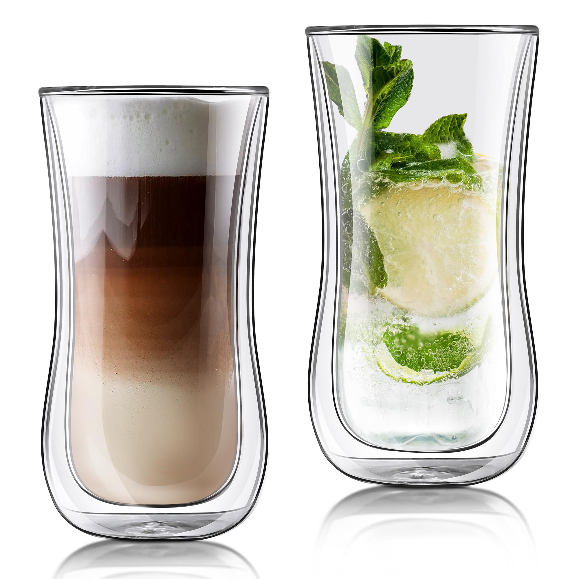 Joeyan 400ml Double Walled Drinking Glasses for Coffee Latte Cappuccino Macchiato Tea Mulled Wine Beer