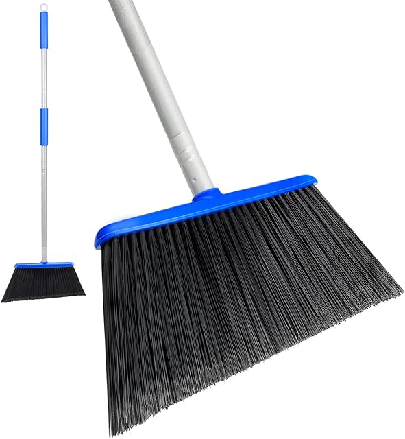 Heavy-Duty Broom with 48 Inch Long Handle Angle Broom for Outdoor Courtyard Garage Lobby Mall Market Floor Home Kitchen Room Office Cleaning Heavy Duty Sweeping