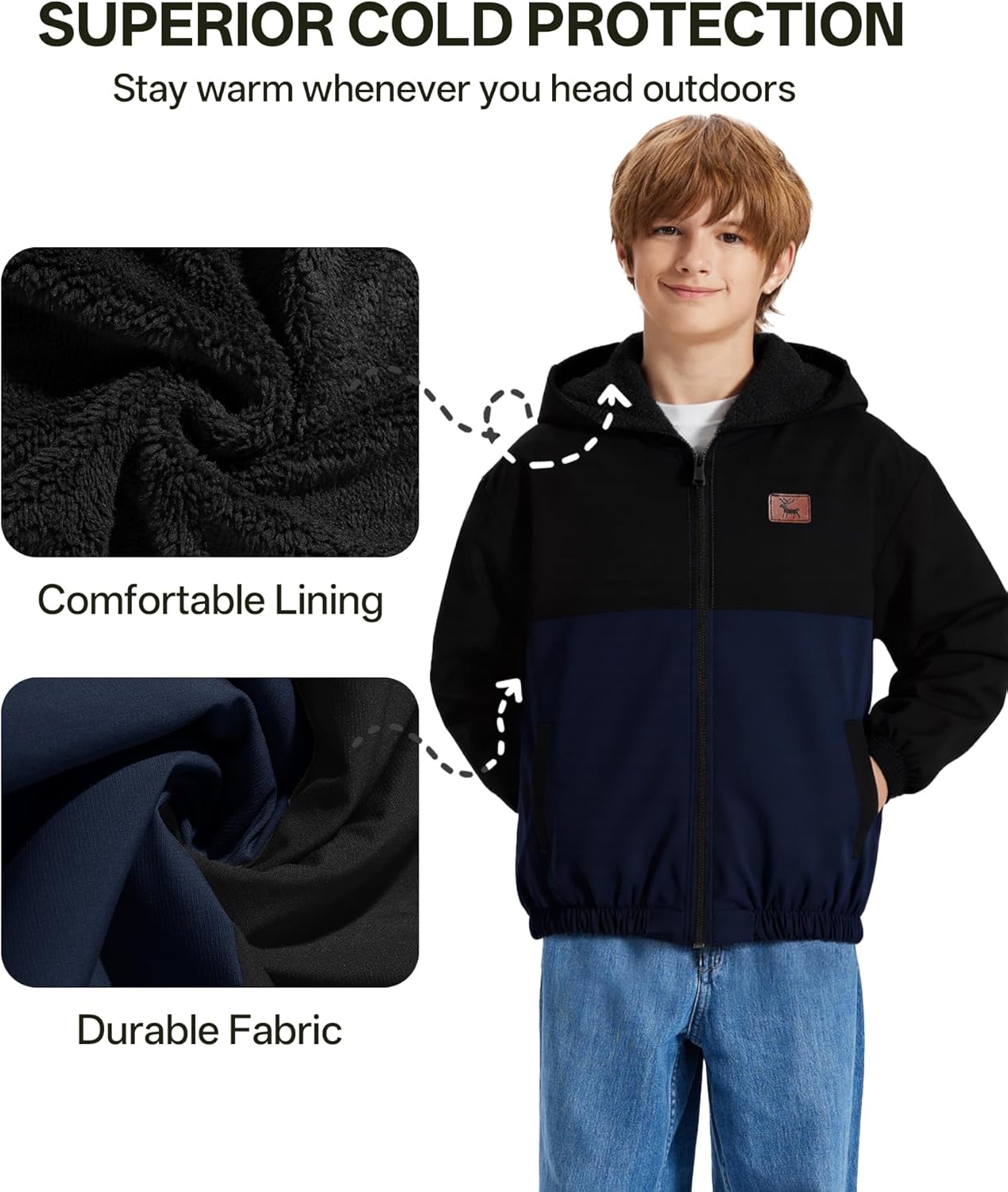 ZITY Boys Fleece Jacket Sherpa Lined Hoodie Zip Up Sweatshirt Warm Outerwear Winter Coat for Kids 6-15 Years - Image 2