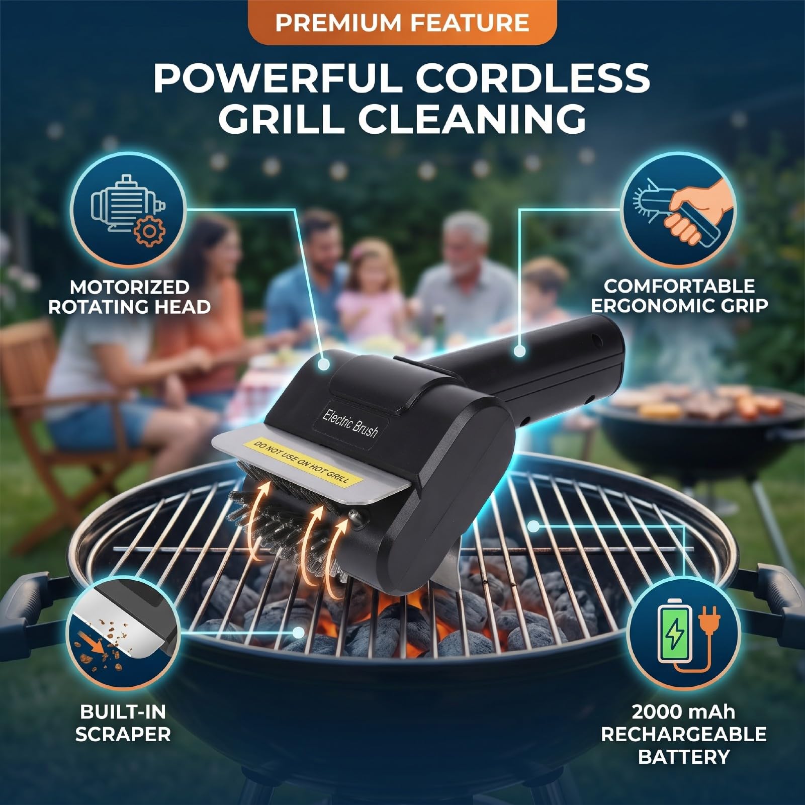 Spazzola per Grill Elettrica, Design Potente e Senza Fili