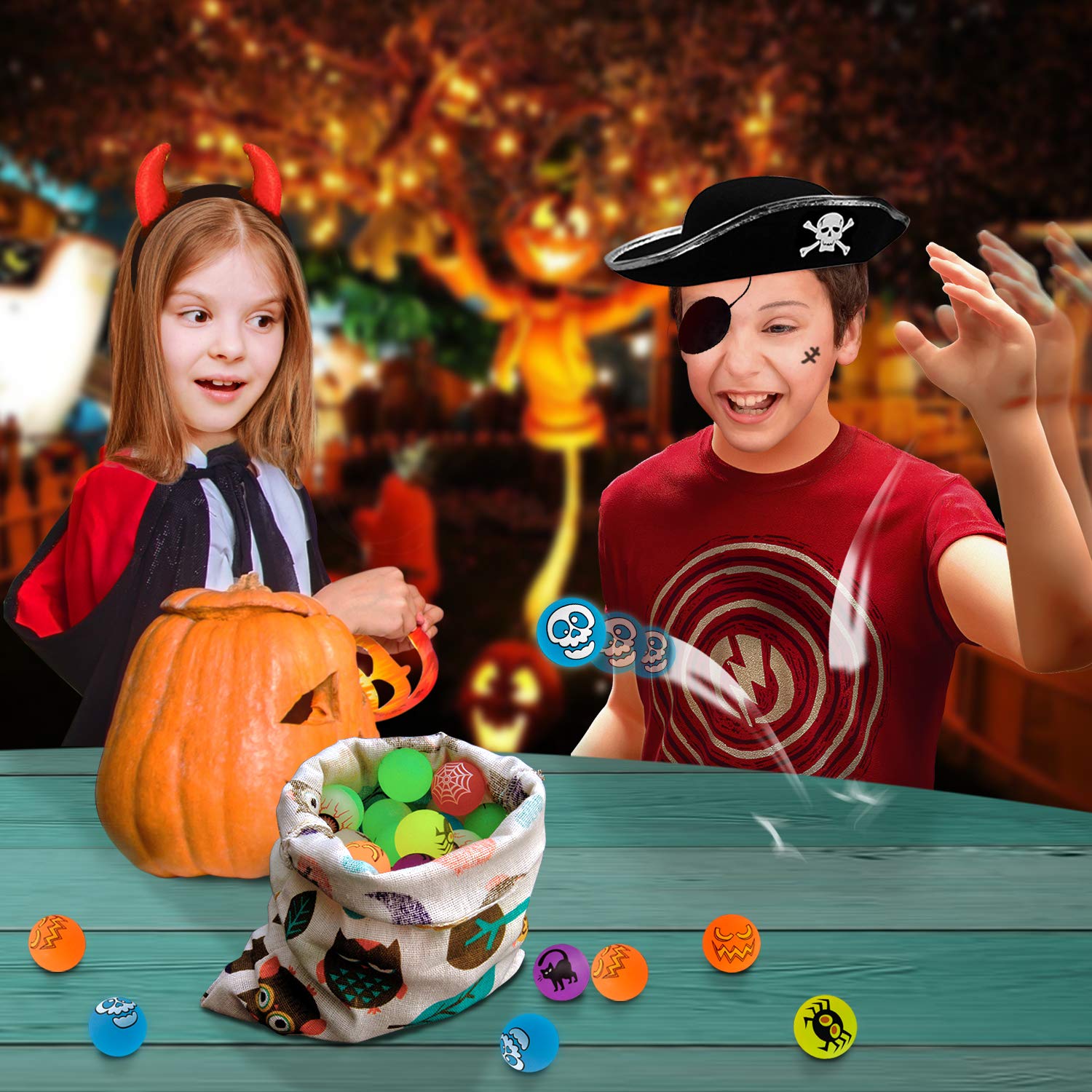 72 Pcs Glow In The Dark Halloween Bouncy Balls - 30mm, Assorted Designs, Trick Or Treat Party Favors
