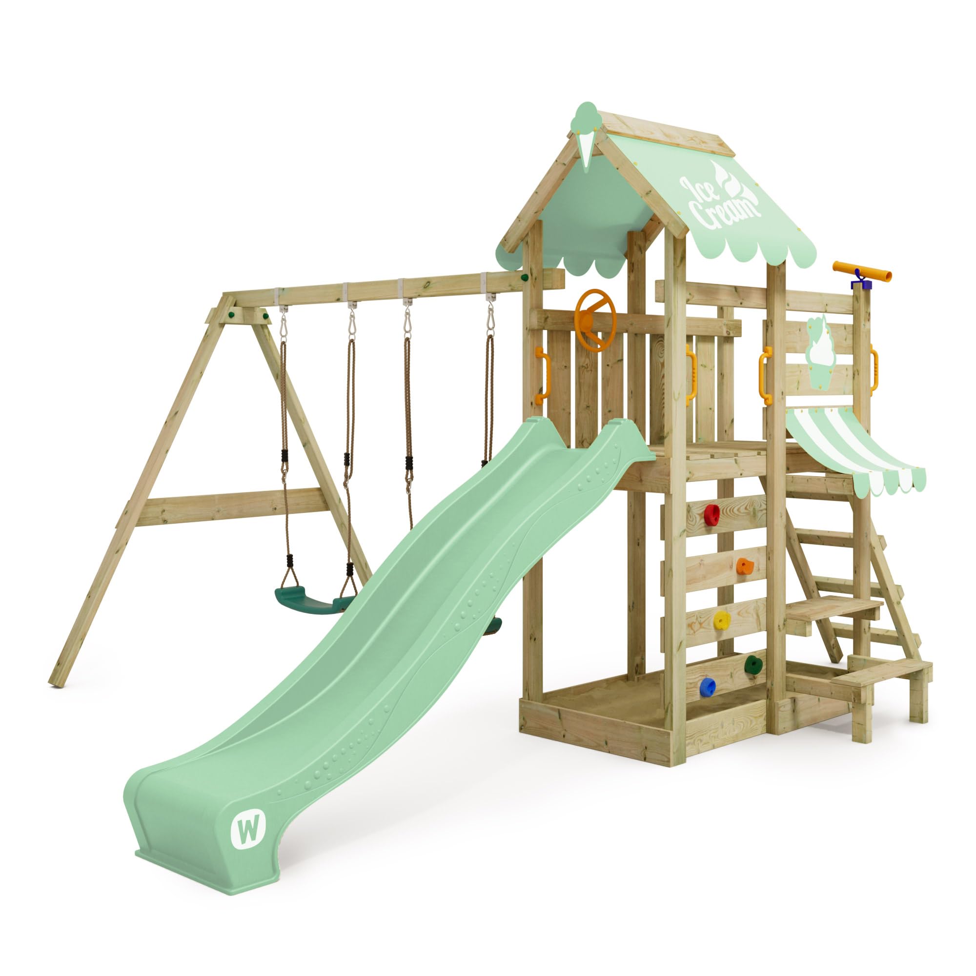 WICKEY Sabbiera in legno King Kong 165 x 165 cm per bambini in giardino