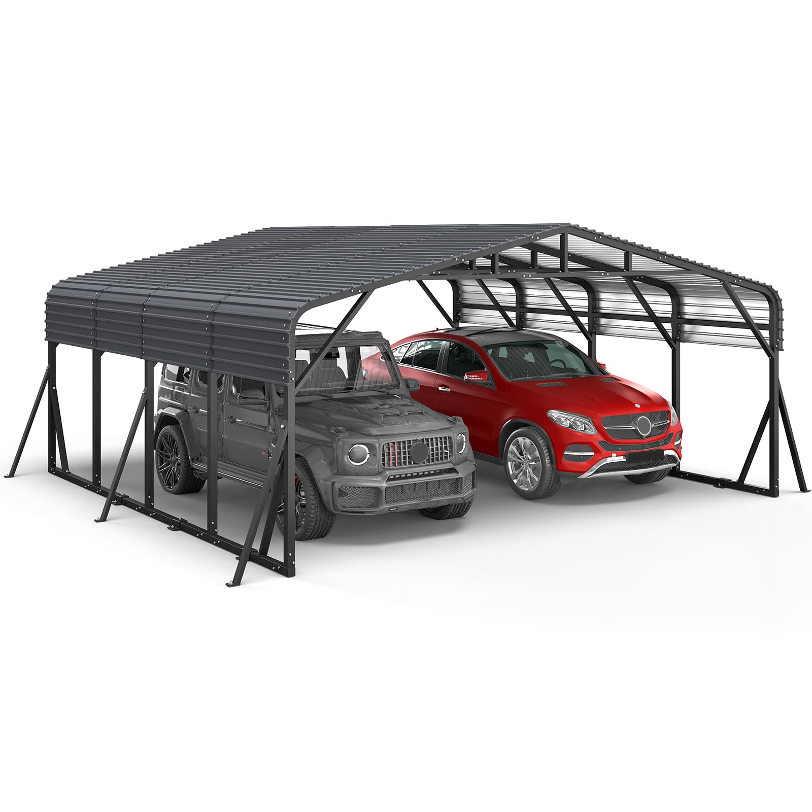 Photo 1 of *****Missing BOX #3 AND #4 OF 6********Jocoevol 20x20FT Heavy Duty Metal Carport, Outdoor Portable Car Garage w/Reinforced Support Rods & Windproof Ground Anchors, All-Season Versatile Outdoor Shelter for 2 Car, Boats, Truck