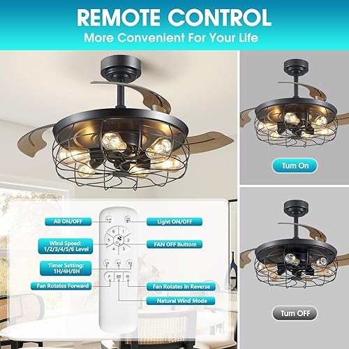 Miniatura 5 de Lvienews Ventiladores de techo retráctiles de 42 pulgadas con luces y control remoto, modernos ventiladores de techo sin aspas con luces LED,