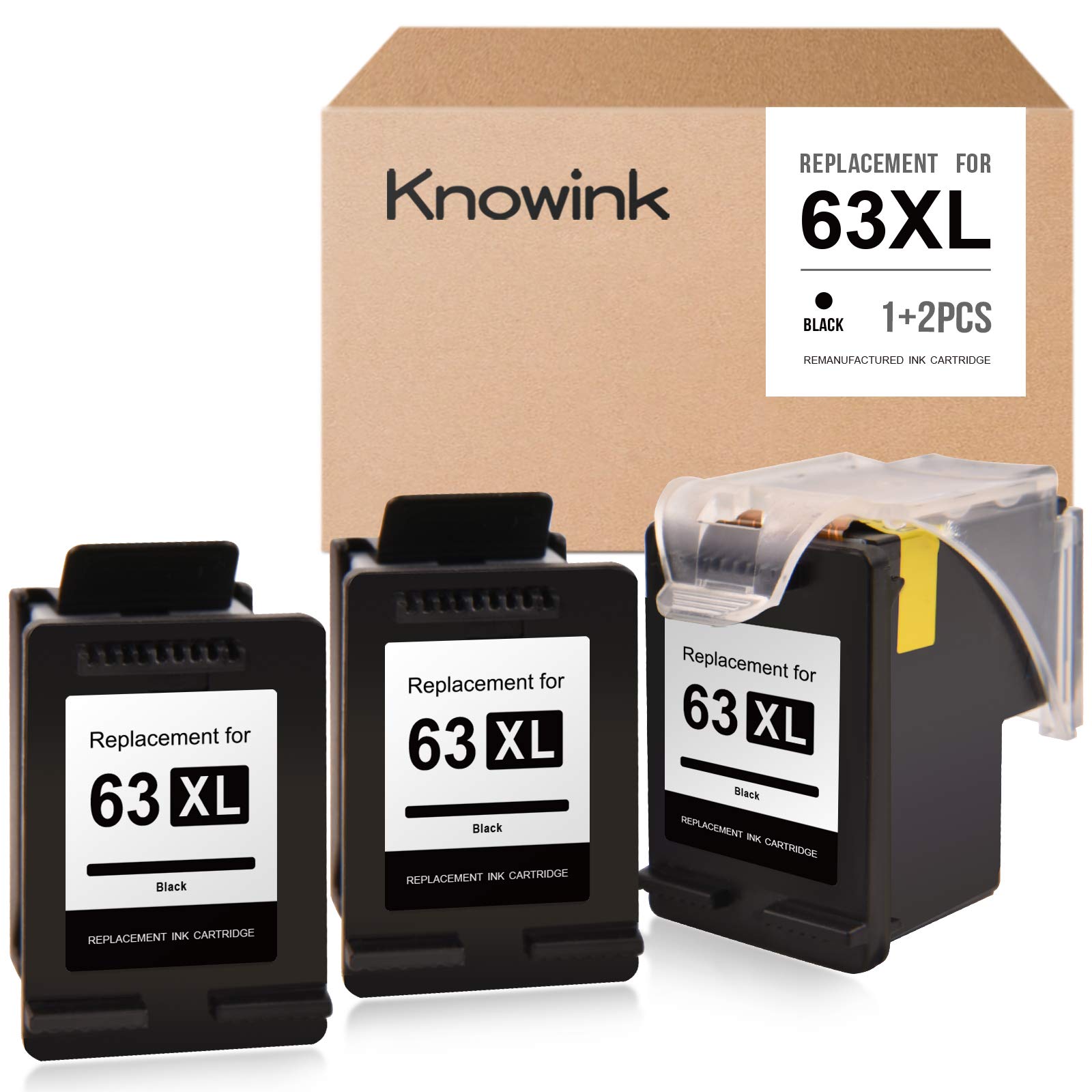 KNOWINK Remanufactured Ink Cartridge Replacement for HP 63 63XL ECO-Saver for OfficeJet 3830 4650 4652 4655 DeskJet 1110 1111 1112 2130 2132 3630 3632 Envy 4520 4512 4516 4520 4522 (3-Pack, Black)