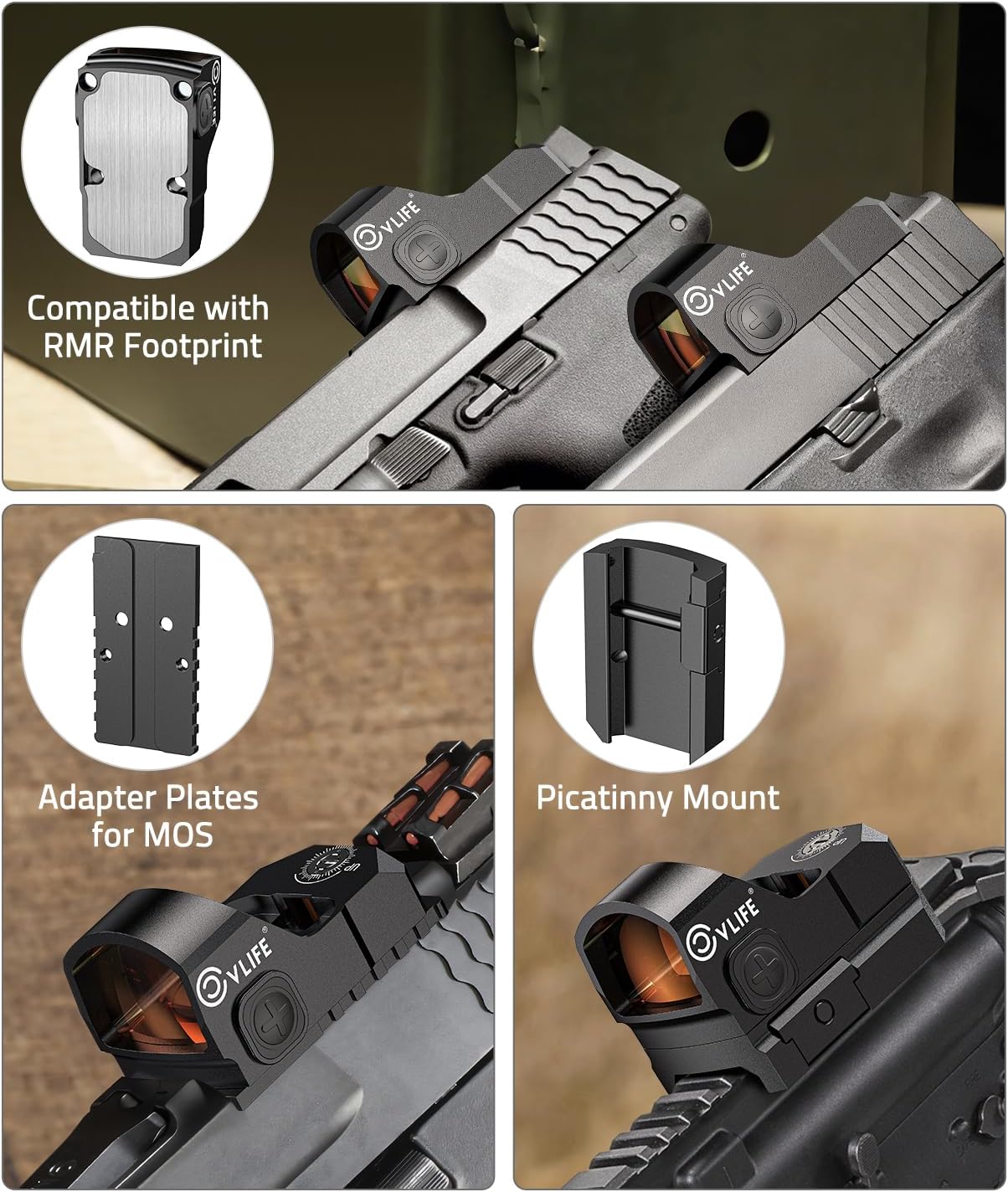 CVLIFE WolfProwl Red Dot Sight for Pistol Compatible with RMR Footprint, 3 MOA Compact Reflex Sight with Adapter Plate for MOS, Motion Awake Pistol Red Dot for RMR Footprint