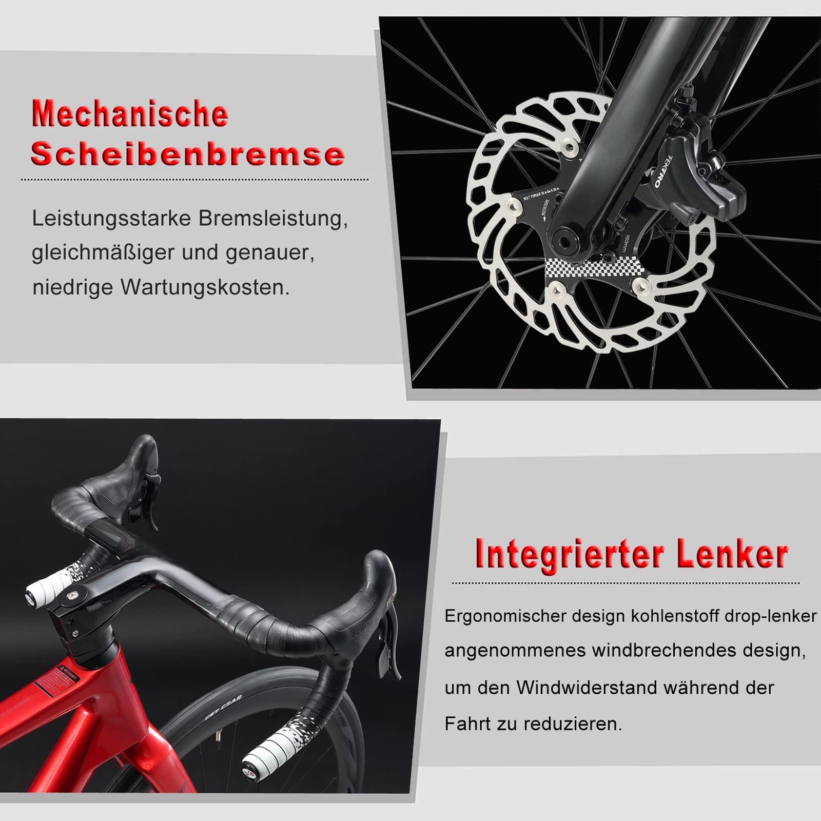Rennrad Gravel Bike 28 Zoll mit Carbon Rahmen und Gabel, Shimano 22-Gang Scheibenbremse, Carbon Lenker und Sattelstütze für Herren und Damen