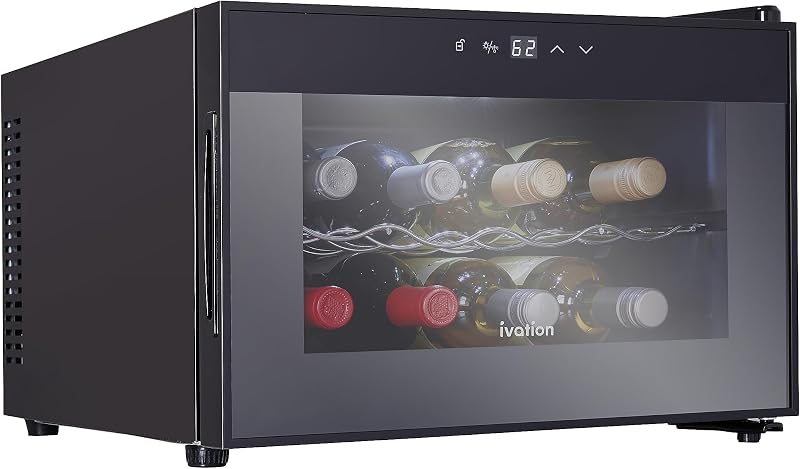 Premium 8 Bottle Horizontal Thermoelectric Wine Cooler/Chiller Counter Top Red & White Wine Cellar w/Digital Temperature, Freestanding Refrigerator Quiet Operation Fridge